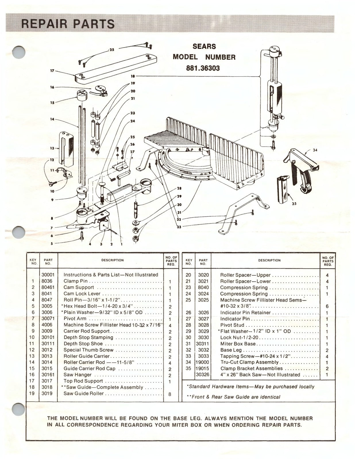 SEARS CRAFTSMAN 88136303 Miter Box Owners Manual - WIRE BOUND - TOUGH COVERS