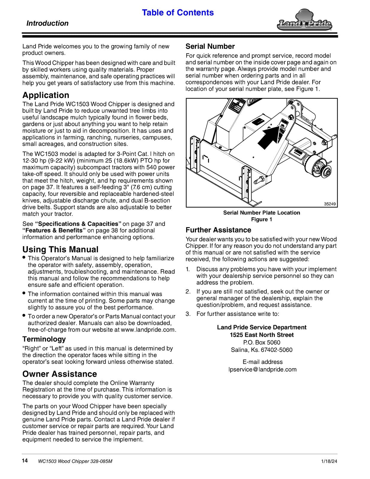 LAND PRIDE WC1503 Wood Chippers Operators Manual - WIRE BOUND - TOUGH COVERS