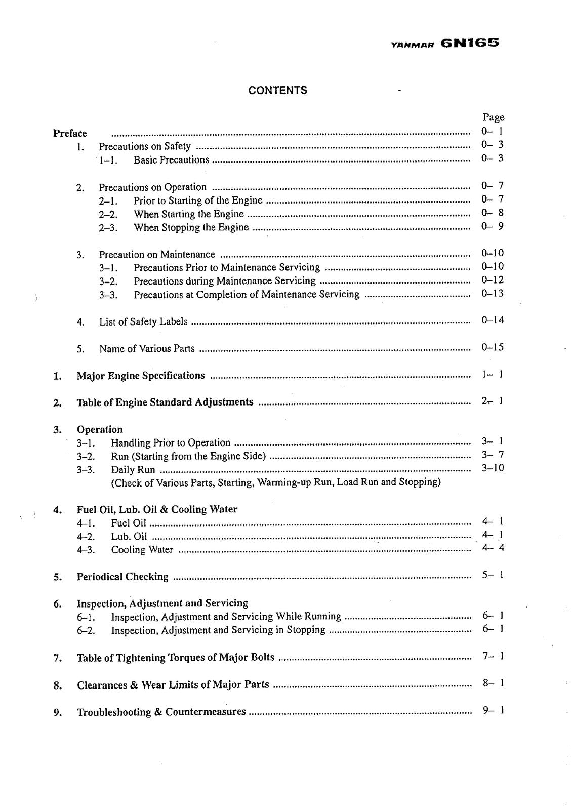 YANMAR 6N165 Operation Manual - BOUND - COVERS - XL FOLDOUT PAGES