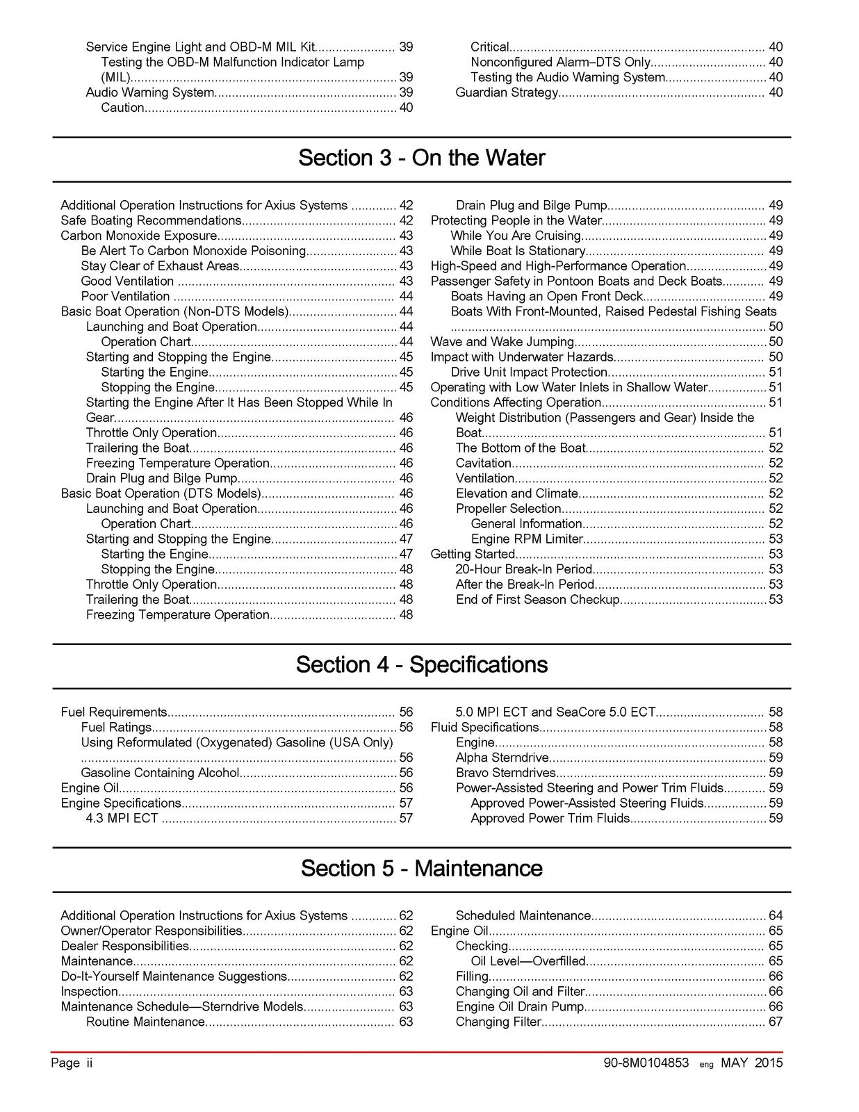 MERCURY MERCRUISER 43L 50L MPI ECT Operation Maintenance And Manual 2015