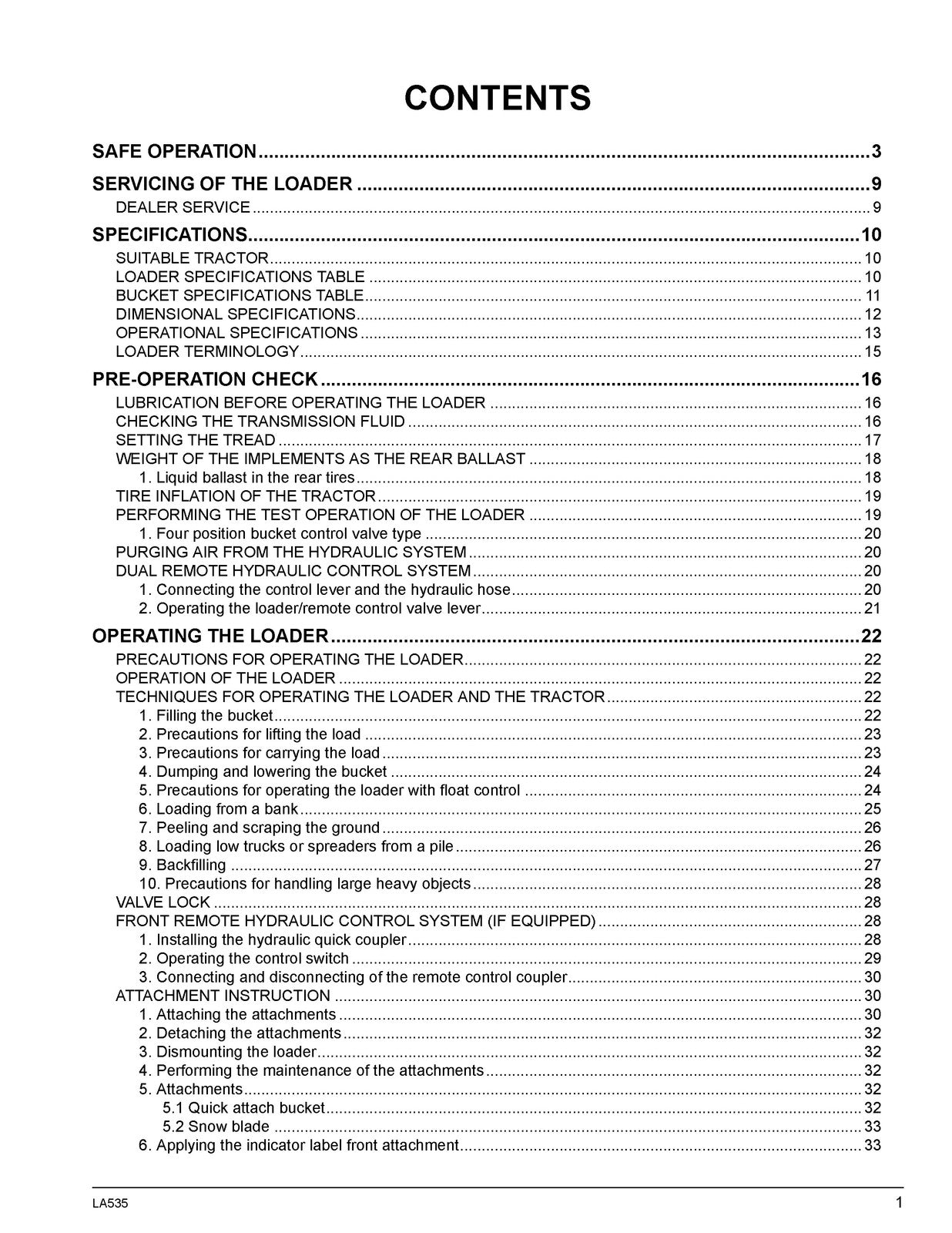 KUBOTA LA535 Front Loader Operators Manual 2020 - BOUND - COVERS - XL FOLDOUTS