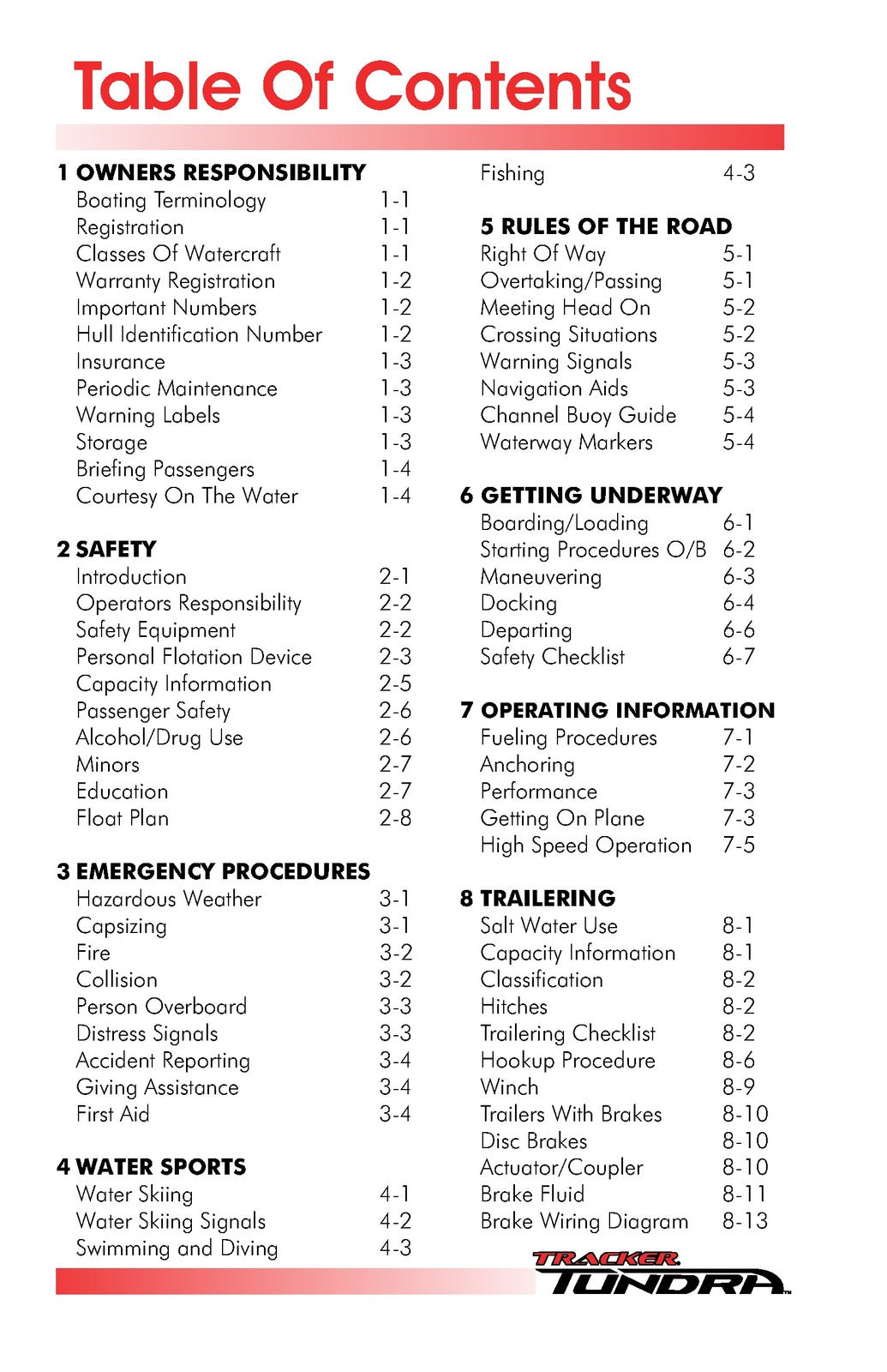 TRACKER TUNDRA Owners Manual Rev 6-2003 - STEEL WIRE BOUND - PROTECTIVE COVERS