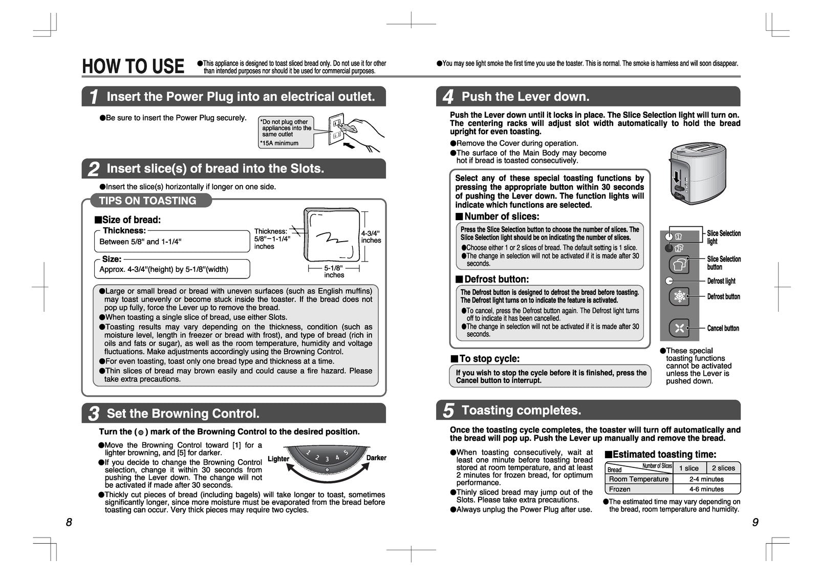 ZOJIRUSHI ET-XAC20 Pop-Up Toaster Operating Instructions Manual 2 - WIRE BOUND