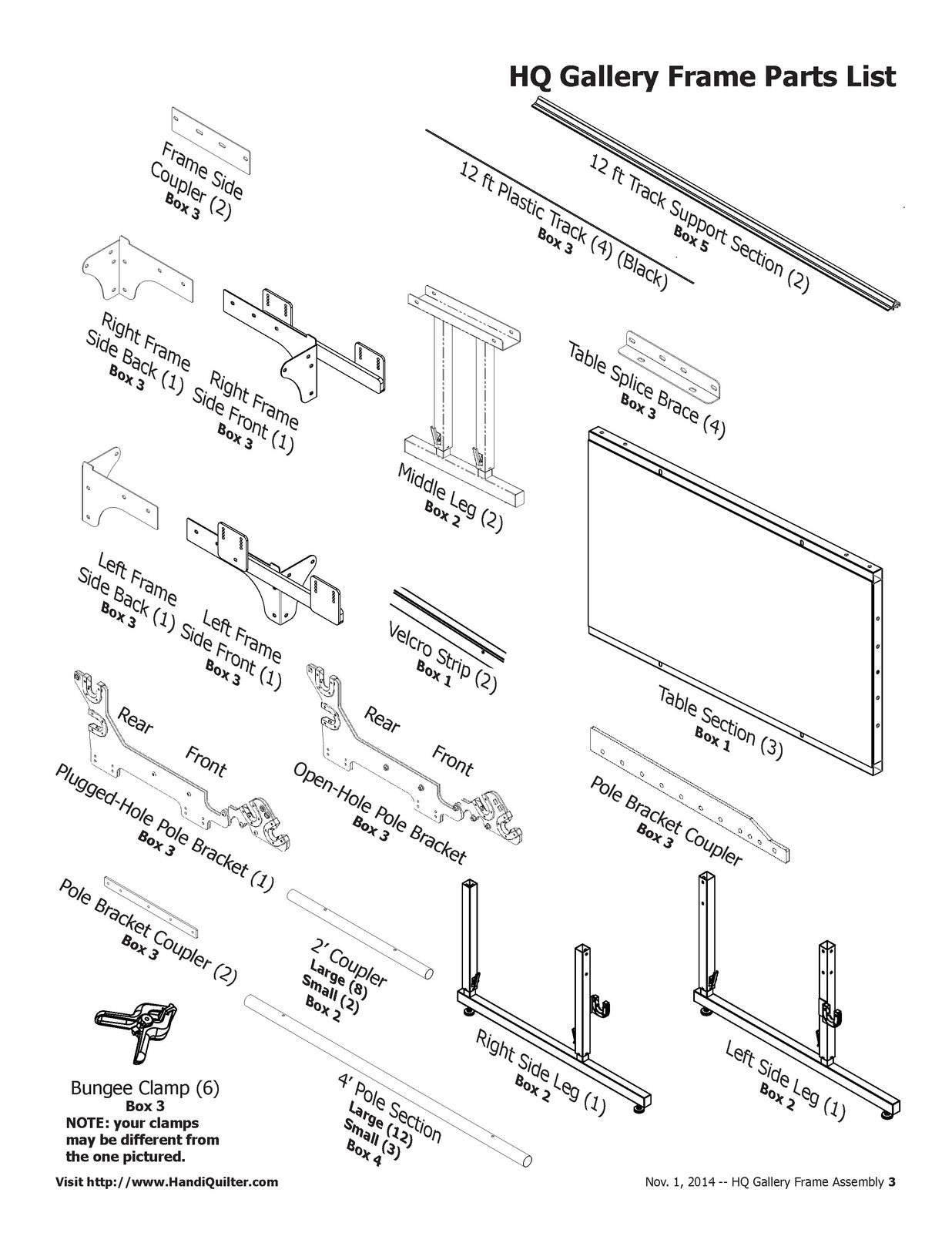 HANDI QUILTER HQ Gallery Frame Assembly Instructions Manual 2014 - WIRE BOUND