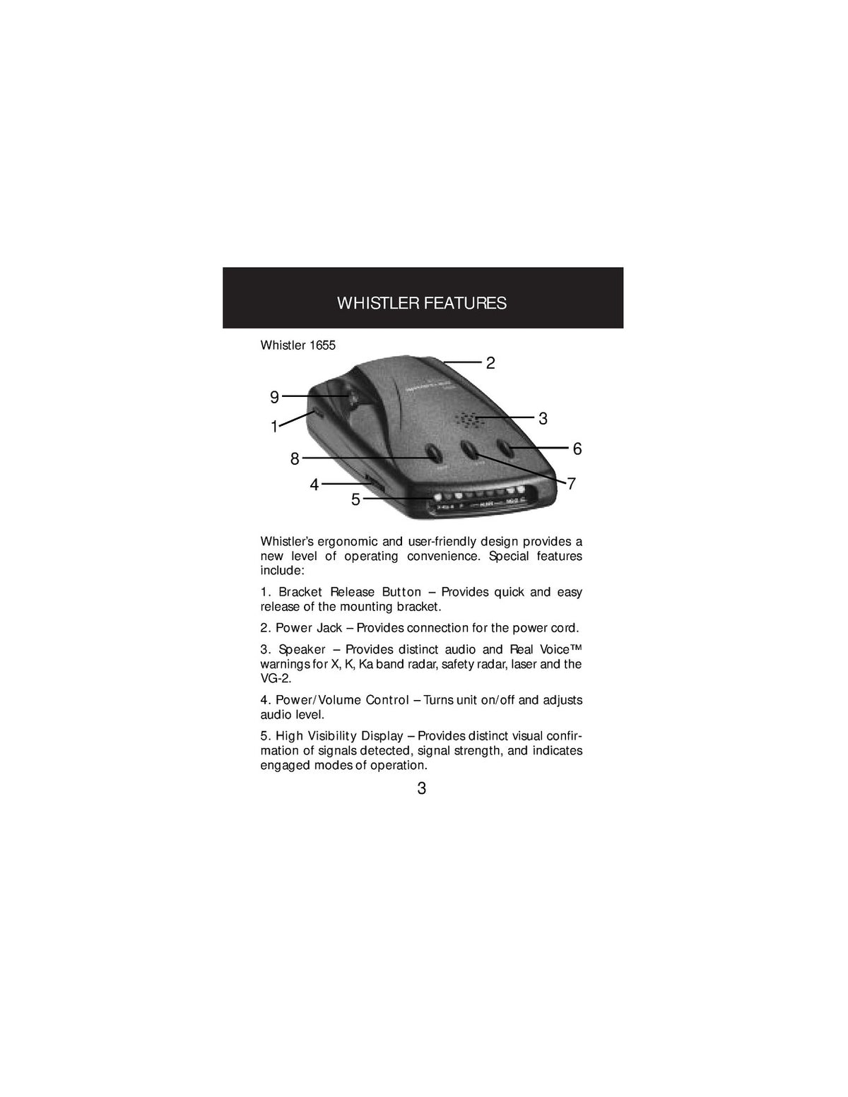 WHISTLER 1655 Laser Radar Detector Owners Manual - WIRE BOUND - TOUGH COVERS
