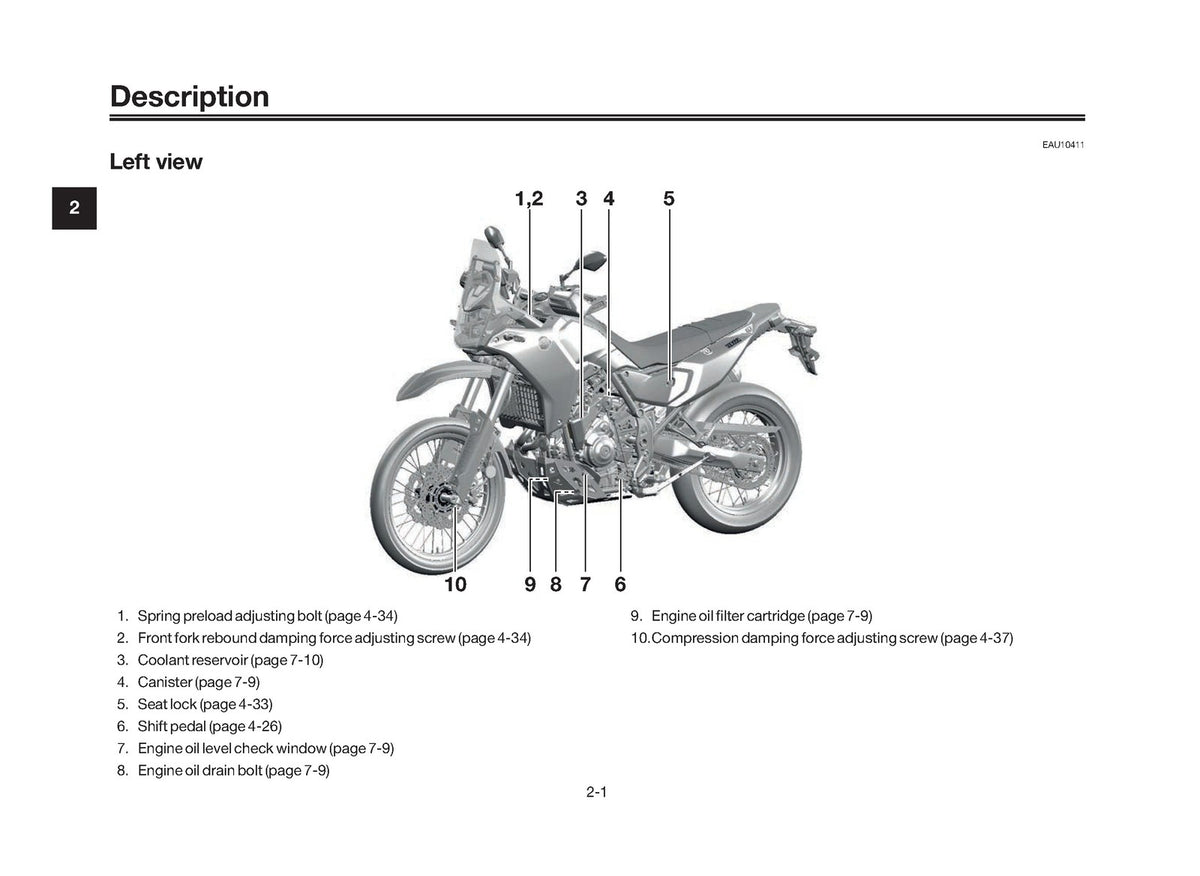 YAMAHA Tenere 700 Rally Edition Motorcycle Owners Manual 2025 - WIRE BOUND