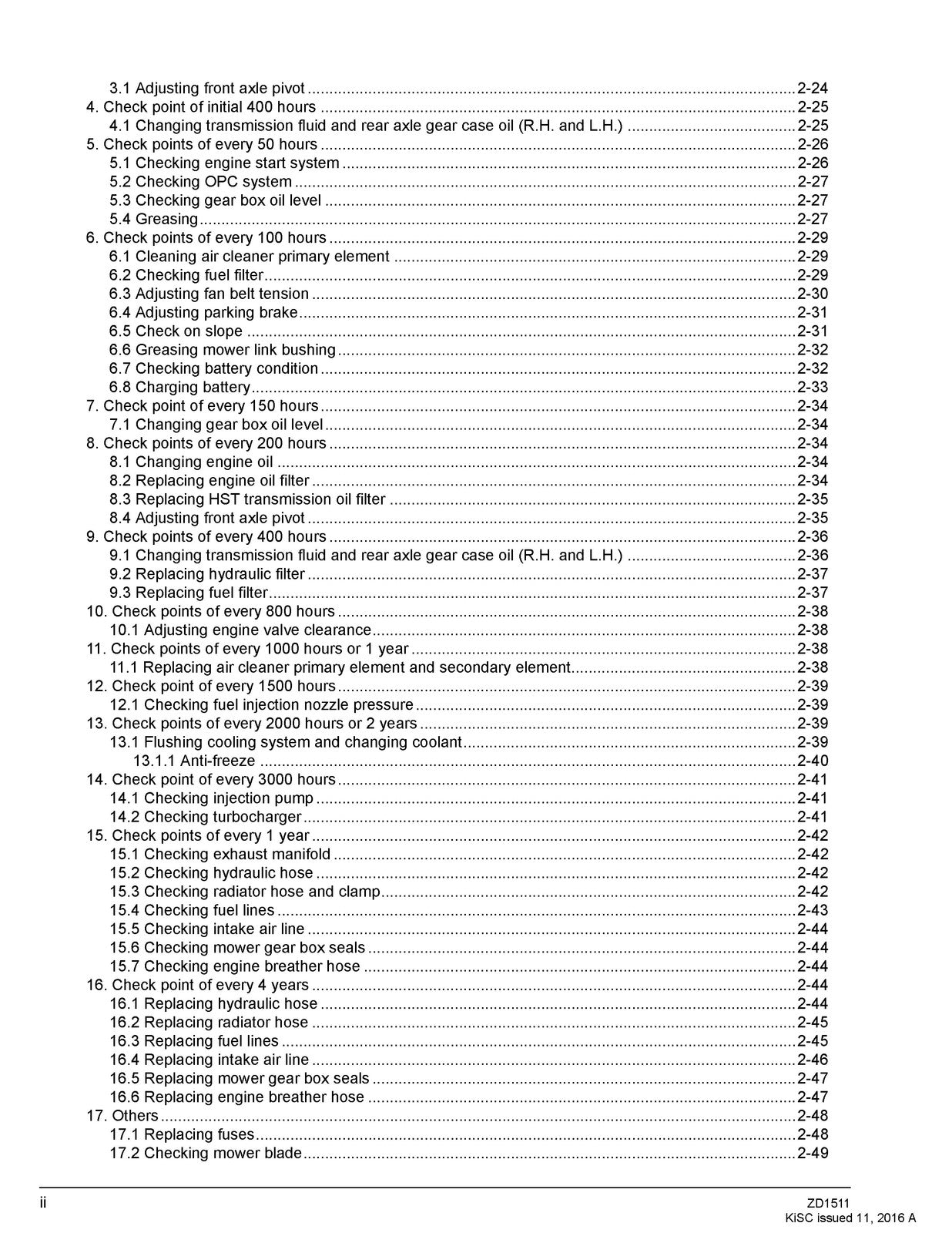 KUBOTA ZD1511 Zero Turn Workshop Manual 2016 - BOUND - COVERS - XL FOLDOUT PAGES