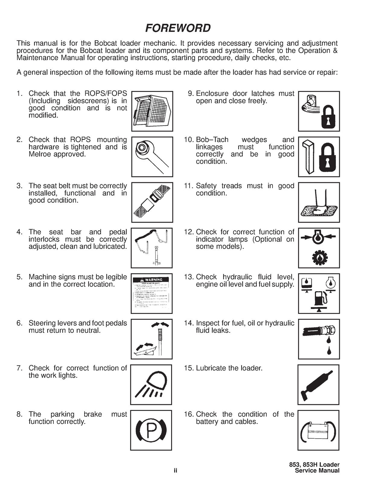 BOBCAT 853 Service Manual 1995 SN 508418001 Up - BOUND - COVERS - XL FOLDOUTS