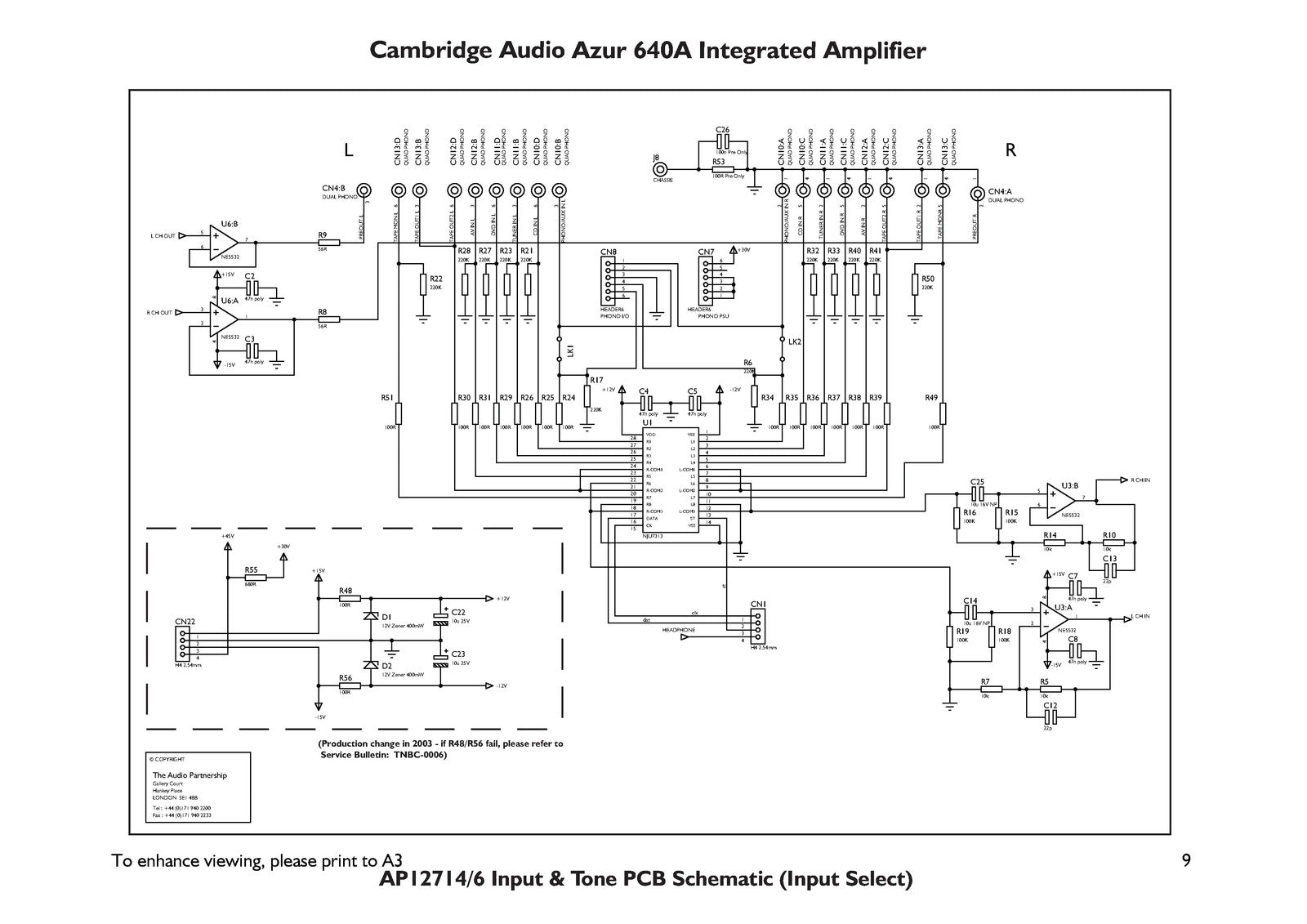 CAMBRIDGE AUDIO Azur 640A Integrated Amplifier Service Manual 2003 - WIRE BOUND