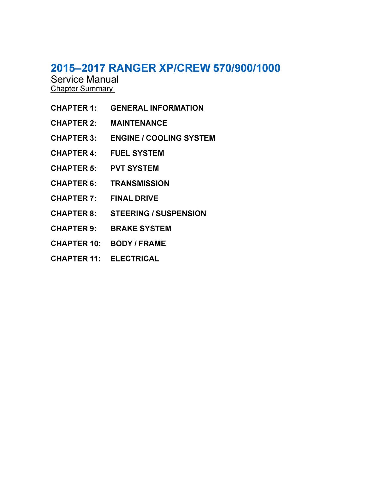 POLARIS Ranger XP Crew 570 900 1000 Service Manual 2015-2017, FOLDOUTS