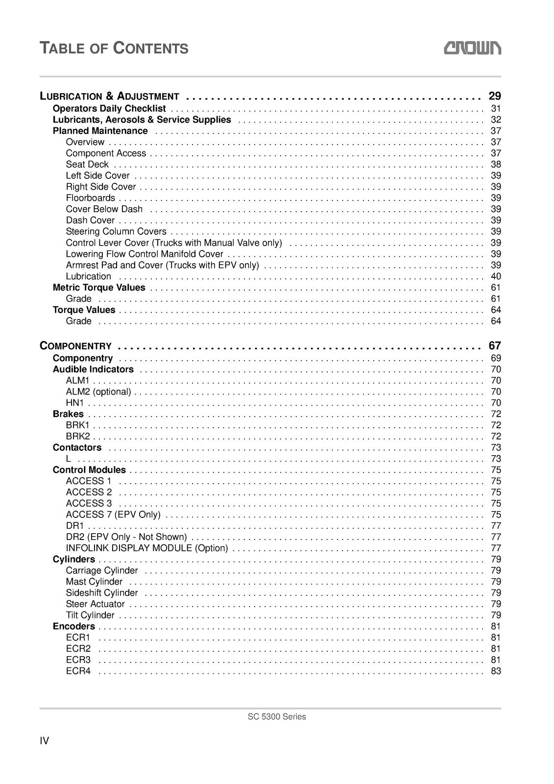 CROWN SC 5300 Series Forklift Maintenance Manual 2012 - WIRE BOUND - COVERS