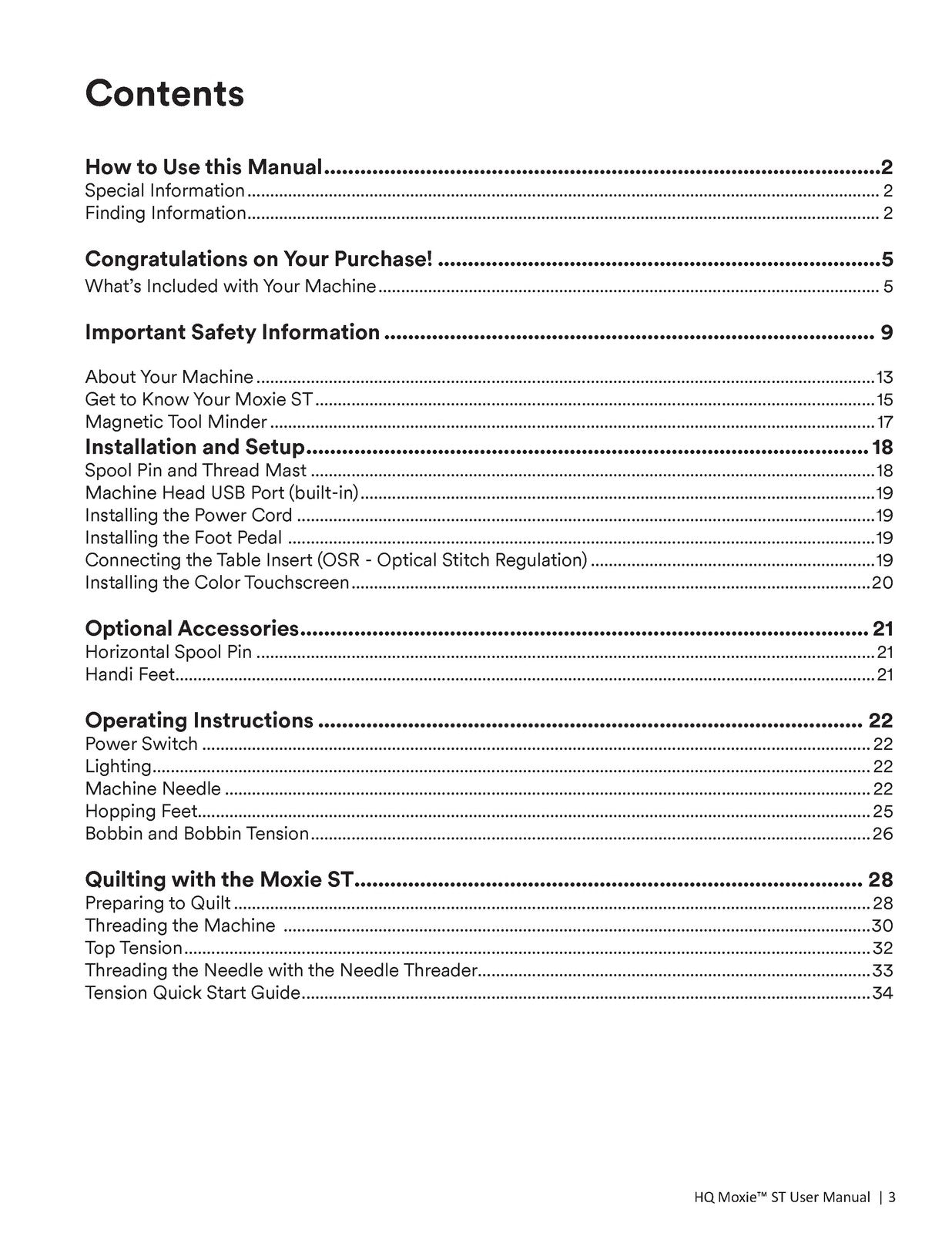 HANDI QUILTER Moxie ST 18-Inch Longarm User Manual 2024 - WIRE BOUND - COVERS