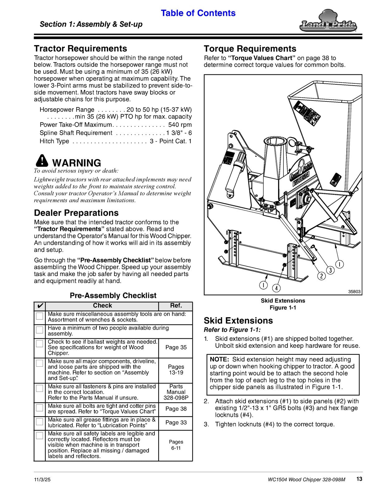 LAND PRIDE WC1504 Wood Chippers Operators Manual - WIRE BOUND - TOUGH COVERS