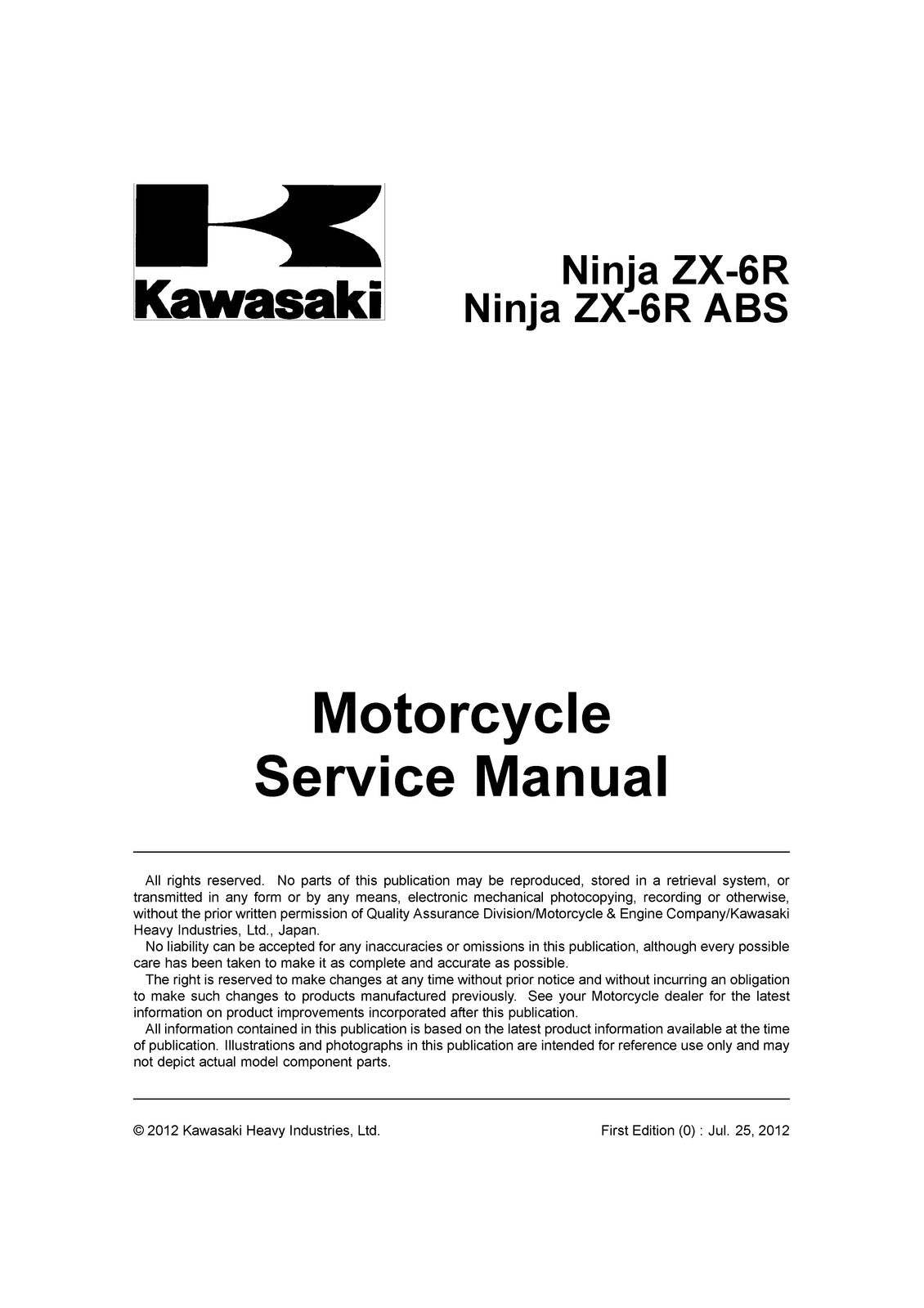 KAWASAKI NINJA ZX-6R ABS 2013-2015 Service Manual - WIRE BOUND - TOUGH COVERS