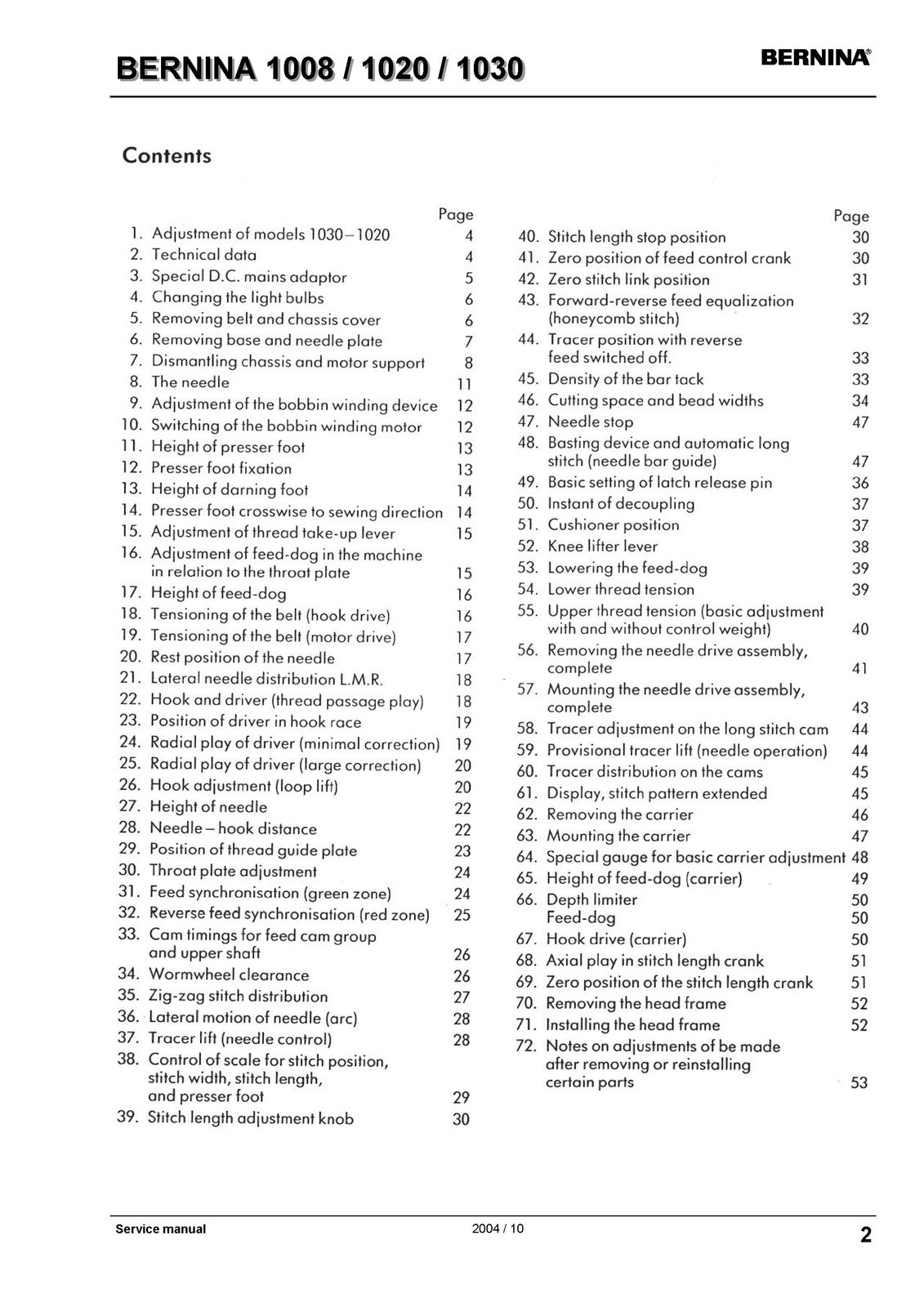 BERNINA 1008 1020 1030 Service Manual - STEEL WIRE BOUND - PROTECTIVE COVERS