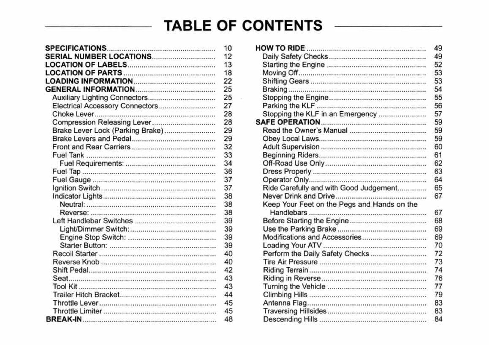 KAWASAKI Bayou 250 Owners Manual 2005 - STEEL WIRE BOUND - PROTECTIVE COVERS