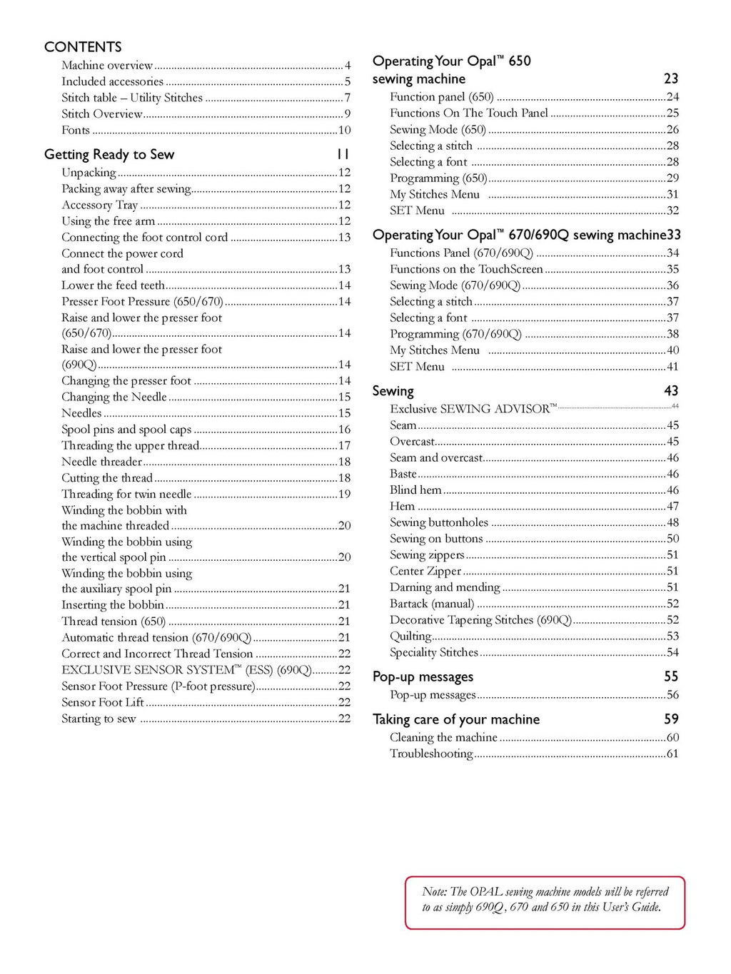 HUSQVARNA Viking Opal 690Q Sewing Machine Manual - WIRE BOUND, PROTECTIVE COVERS