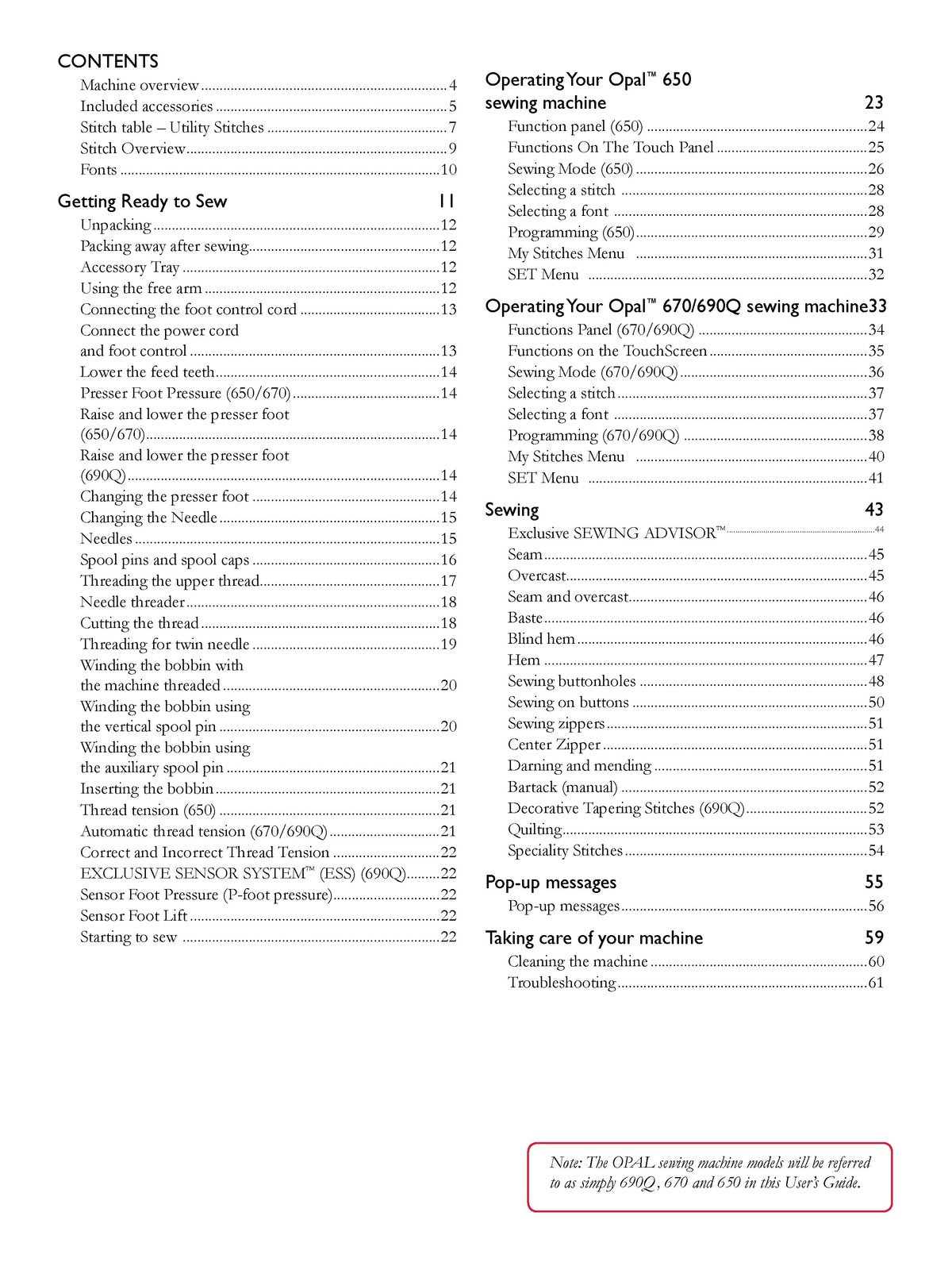 HUSQVARNA Viking Opal 690Q Sewing Machine Manual - WIRE BOUND, PROTECTIVE COVERS