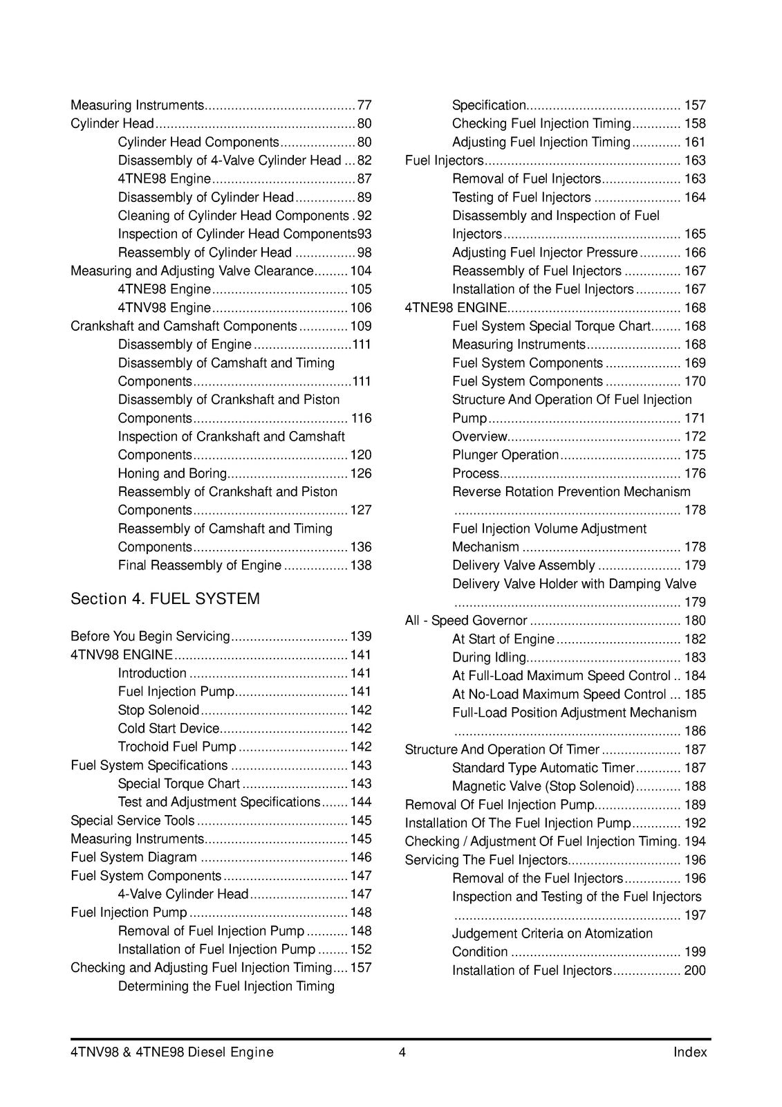 YANMAR 4TNV98 4TNE98 Diesel Engine Service Manual 2008 - WIRE BOUND - COVERS