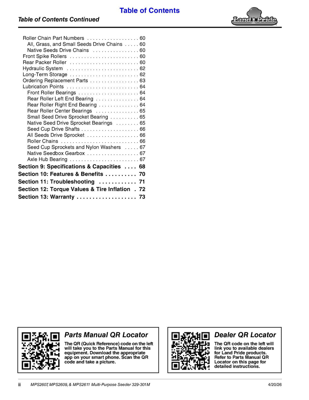 LAND PRIDE MPS26 Series Multi-purpose Seeder Operators Manual - WIRE BOUND