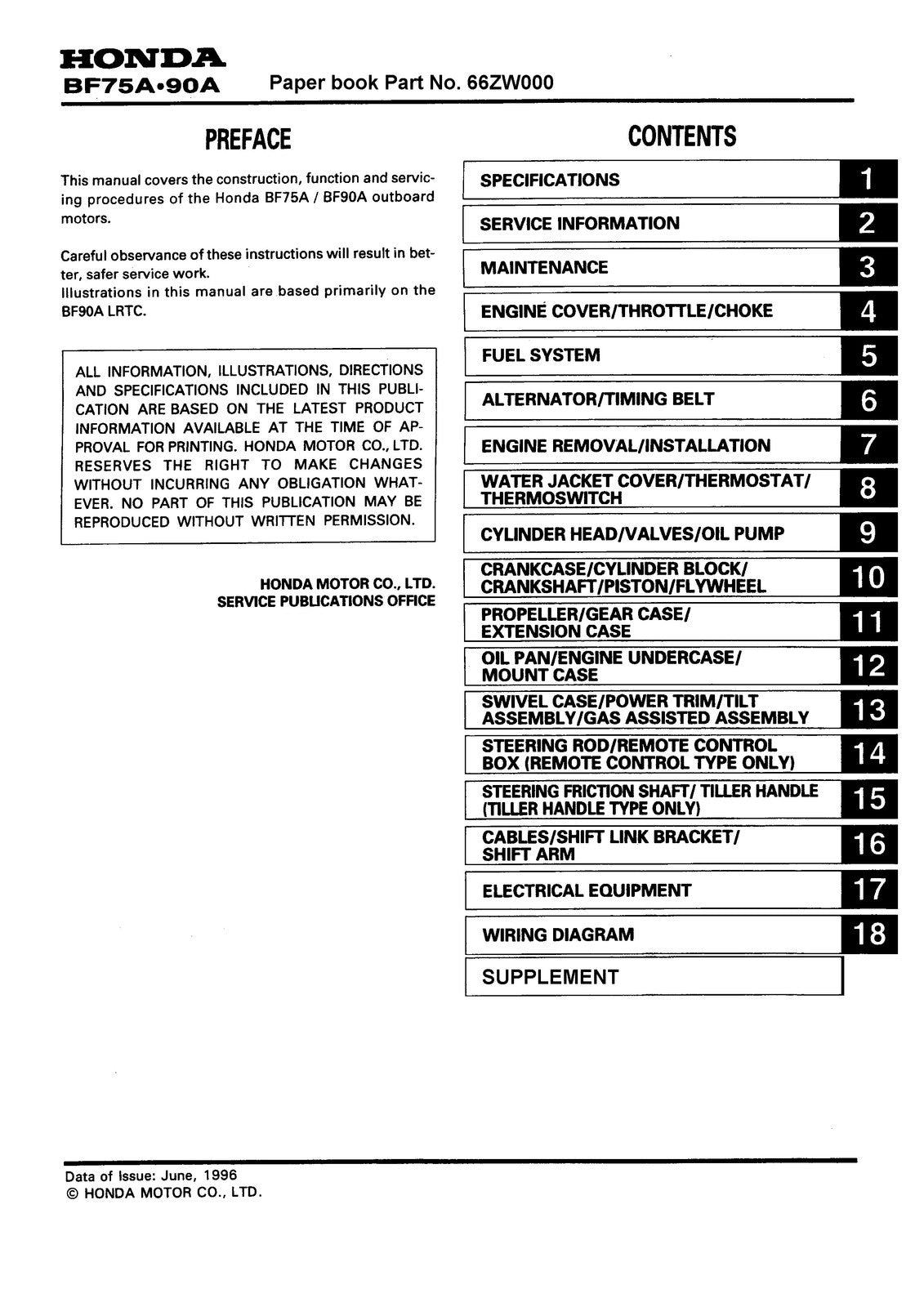 HONDA BF75A BF90A BF75D BF90D Outboard Service Manual BUNDLE - WIRE BOUND