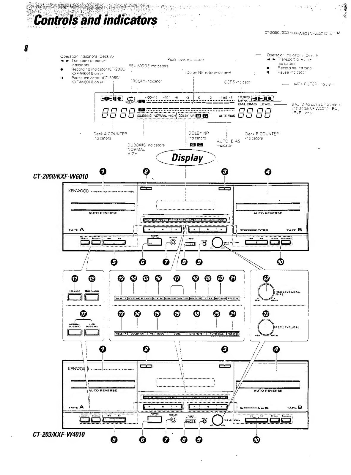 KENWOOD CT-203 2050 KXF-W4010 6010 Stereo Cassette Deck Instruction Manual