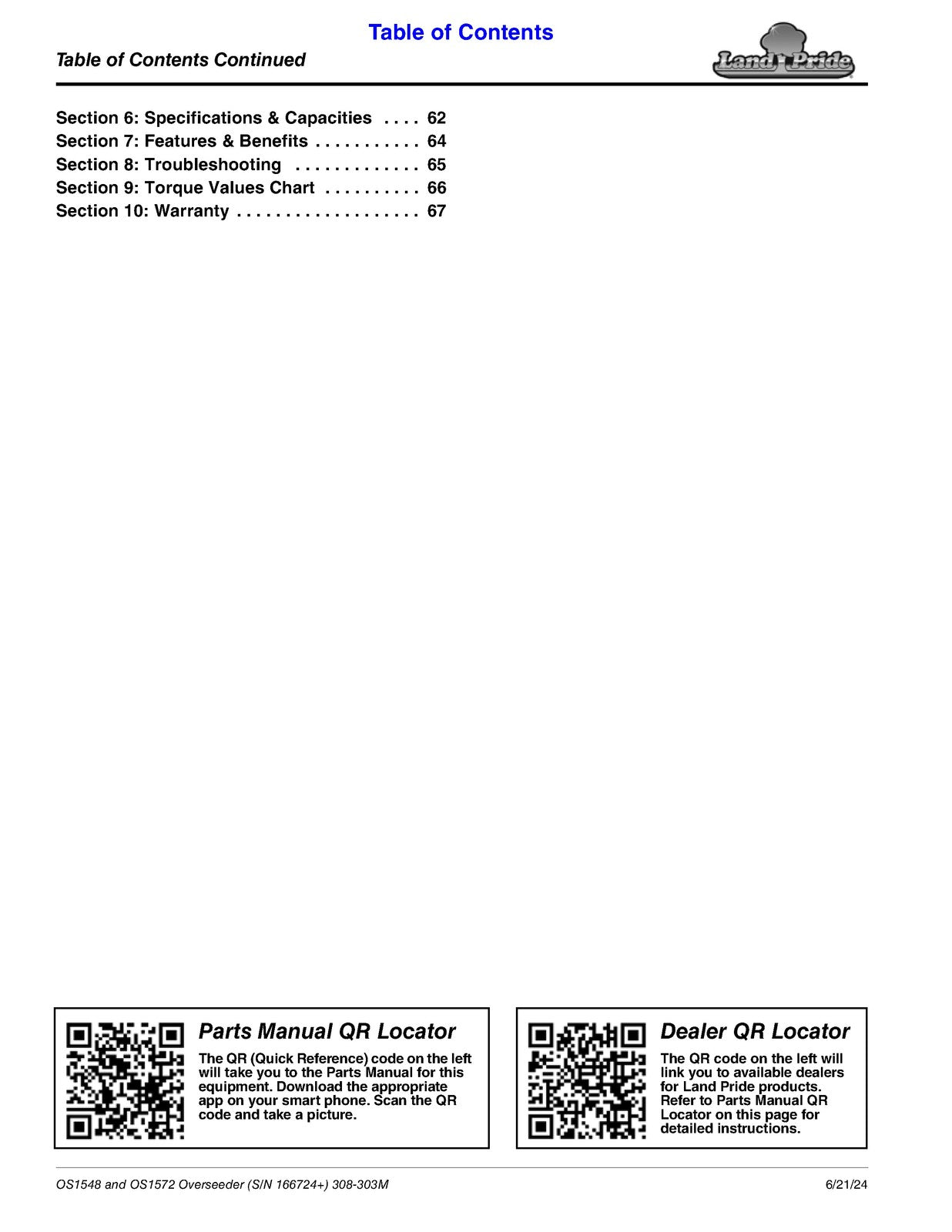 LAND PRIDE OS15 Series Overseeders Operators Manual - WIRE BOUND - TOUGH COVERS