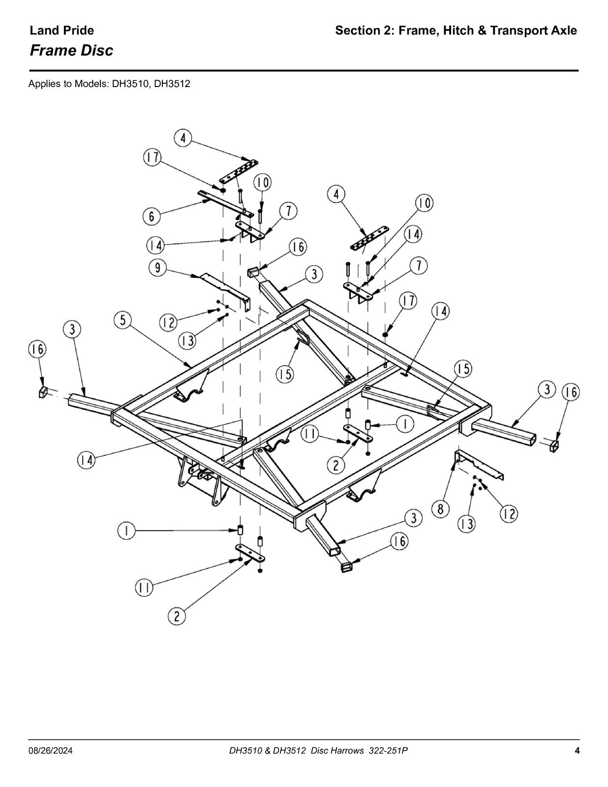 LAND PRIDE DH35 Series Disc Harrows Parts Manual 2024 - WIRE BOUND - COVERS