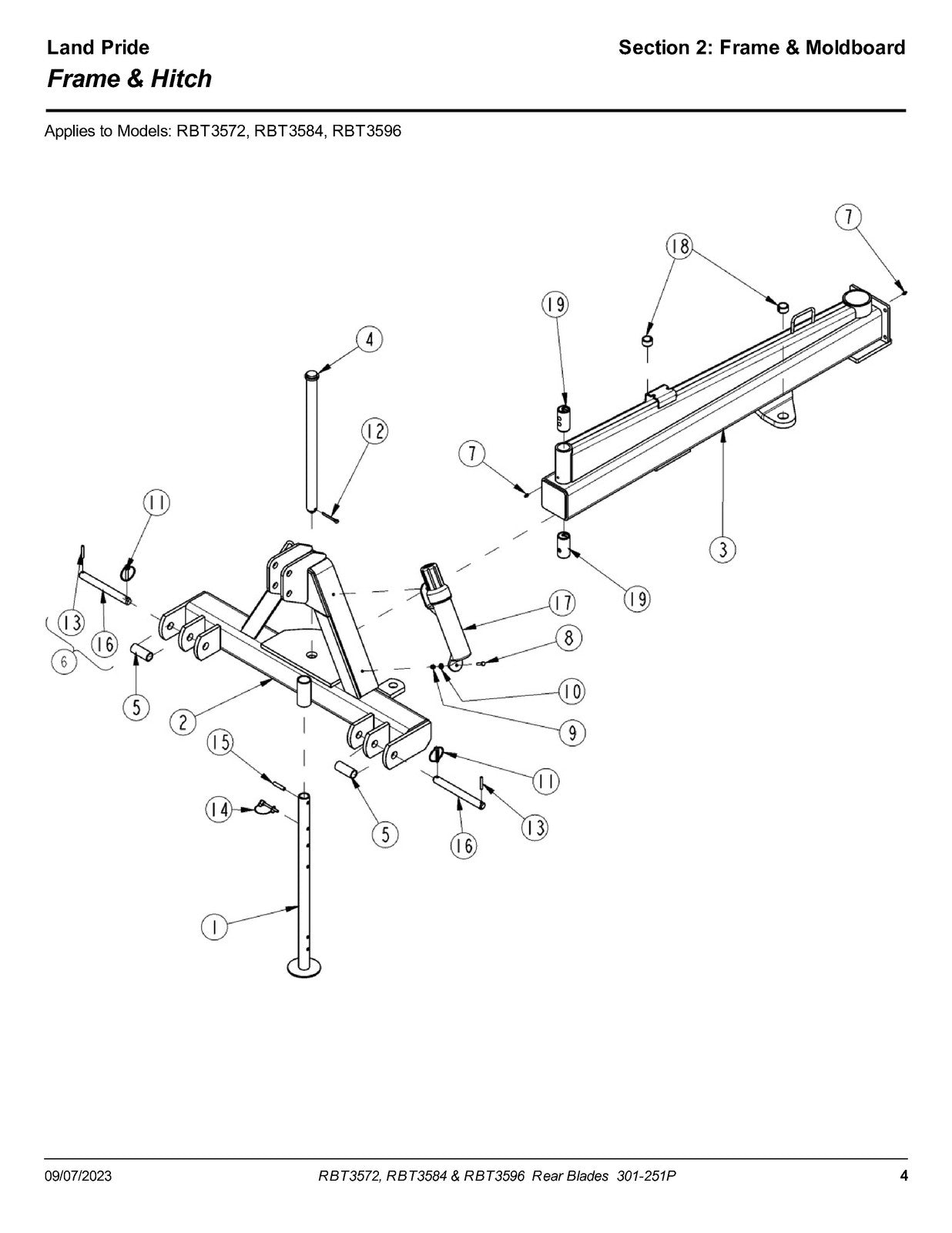 LAND PRIDE RBT35 Series Rear Blades Parts Manual 2023 - WIRE BOUND - COVERS