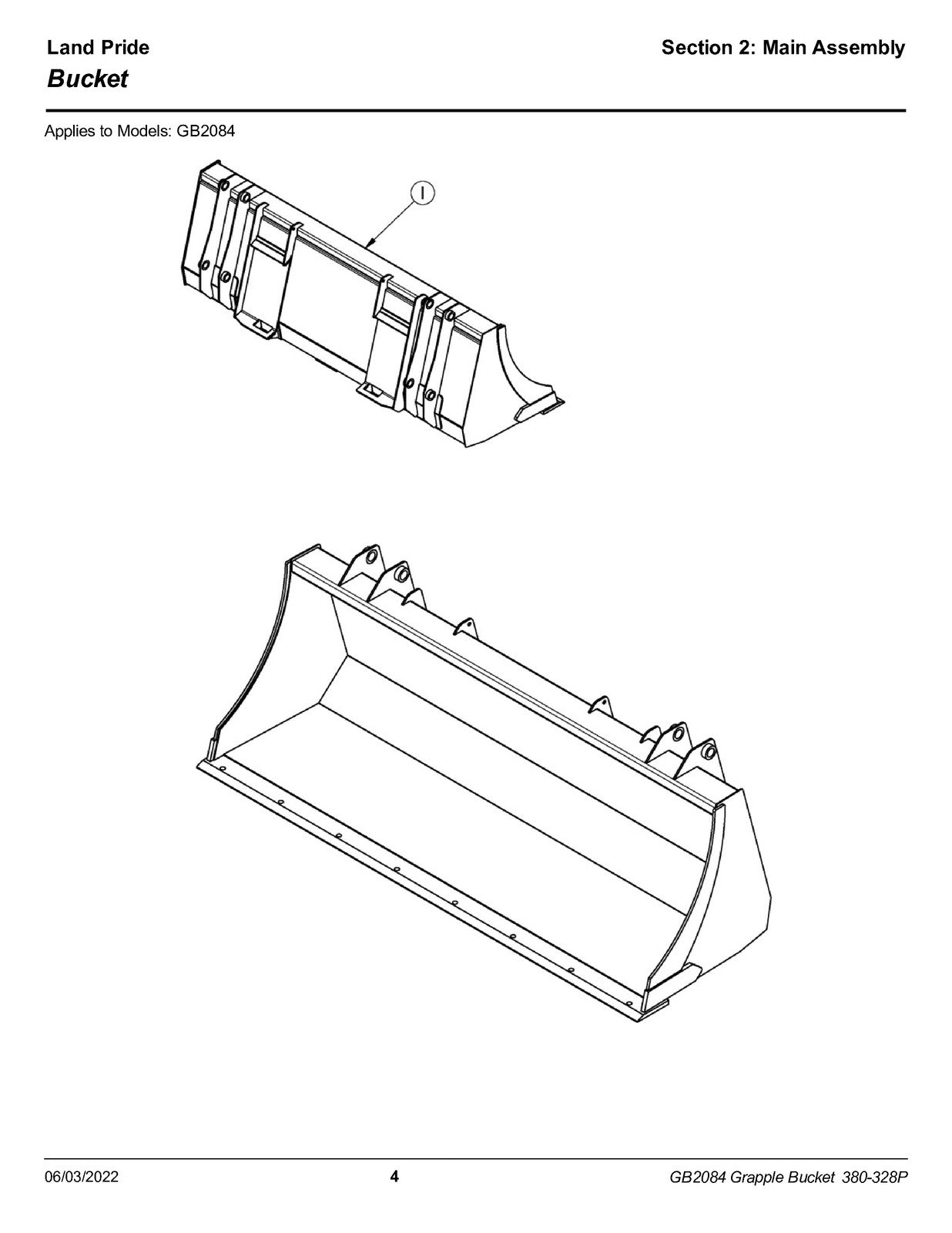 LAND PRIDE GB20 Series Grapple Bucket Parts Manual 2022 - WIRE BOUND - COVERS