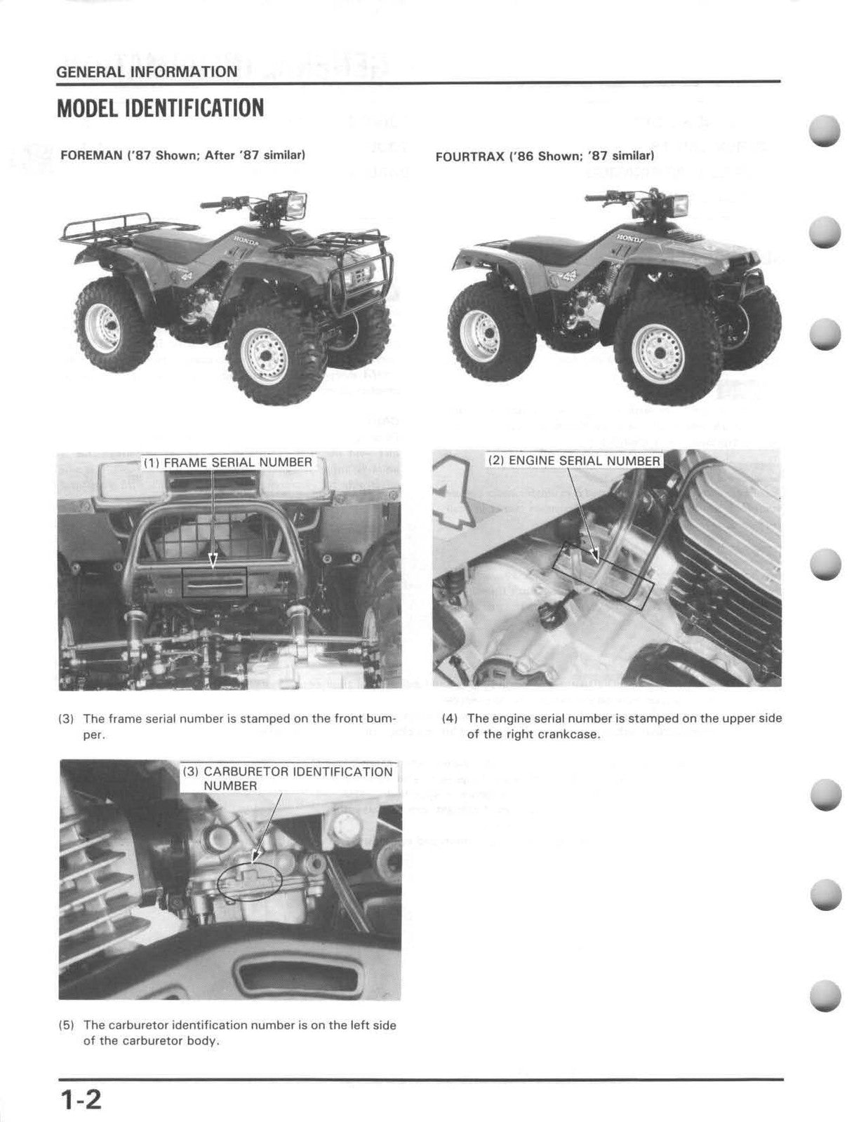 HONDA TRX350 Fourtrax Foreman ATV Service Manual 1985-1989 - WIRE BOUND - COVERS