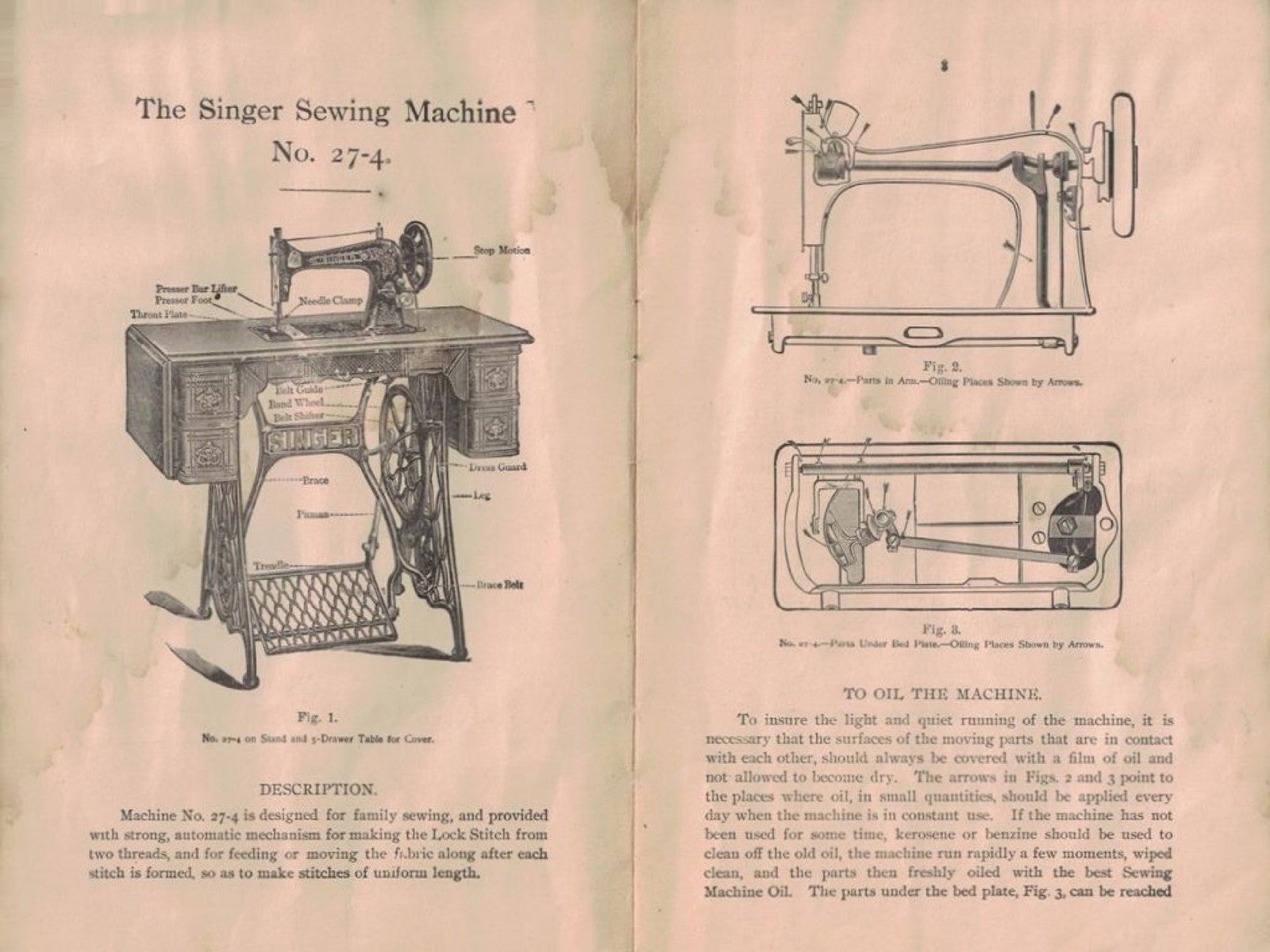 SINGER 27-4 Sewing Machine Instructions Manual - STEEL WIRE BOUND - TOUGH COVERS
