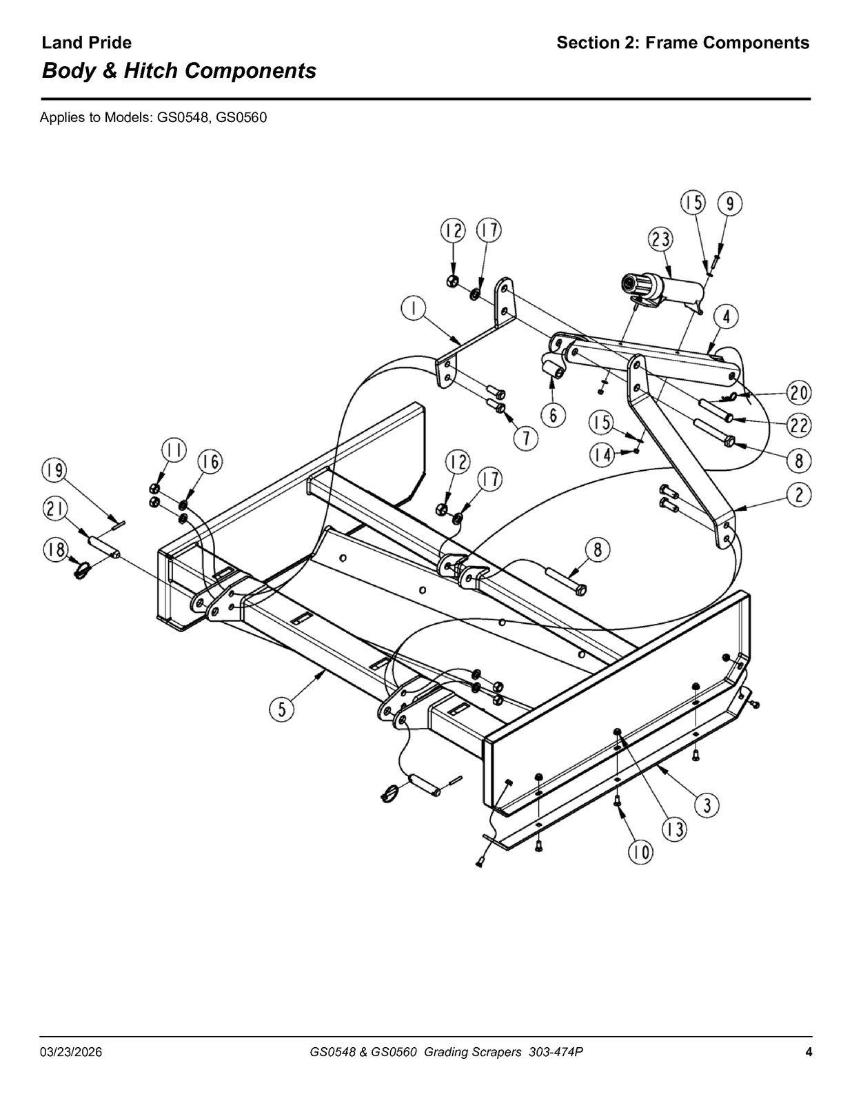 LAND PRIDE GS05 Series Grading Scrapers Parts Manual 2026 - WIRE BOUND - COVERS