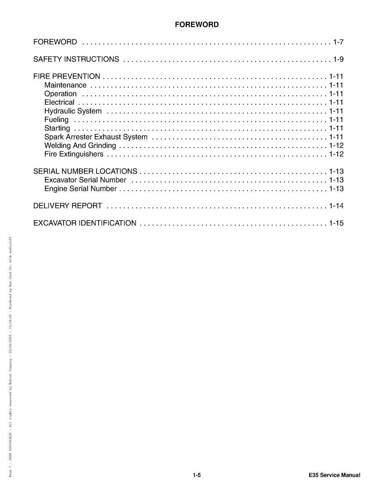 BOBCAT E35 Compact Excavator Service Manual SN A93K11001 and Up, FOLDOUTS
