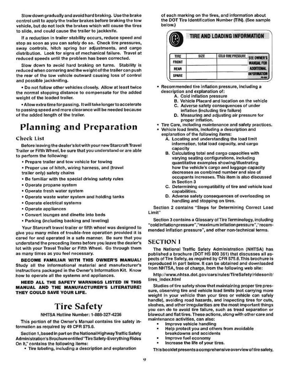 STARCRAFT 2007 Travel Trailers And Fifth Wheels Owners Manual - WIRE BOUND
