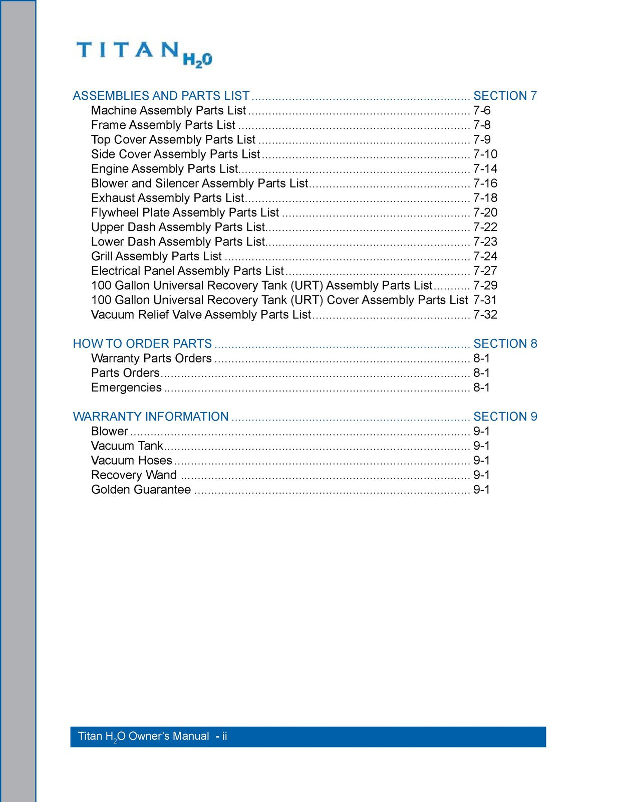 HYDRAMASTER Titan H2O Owners Manual 2012 - BOUND - COVERS - XL FOLDOUT PAGES