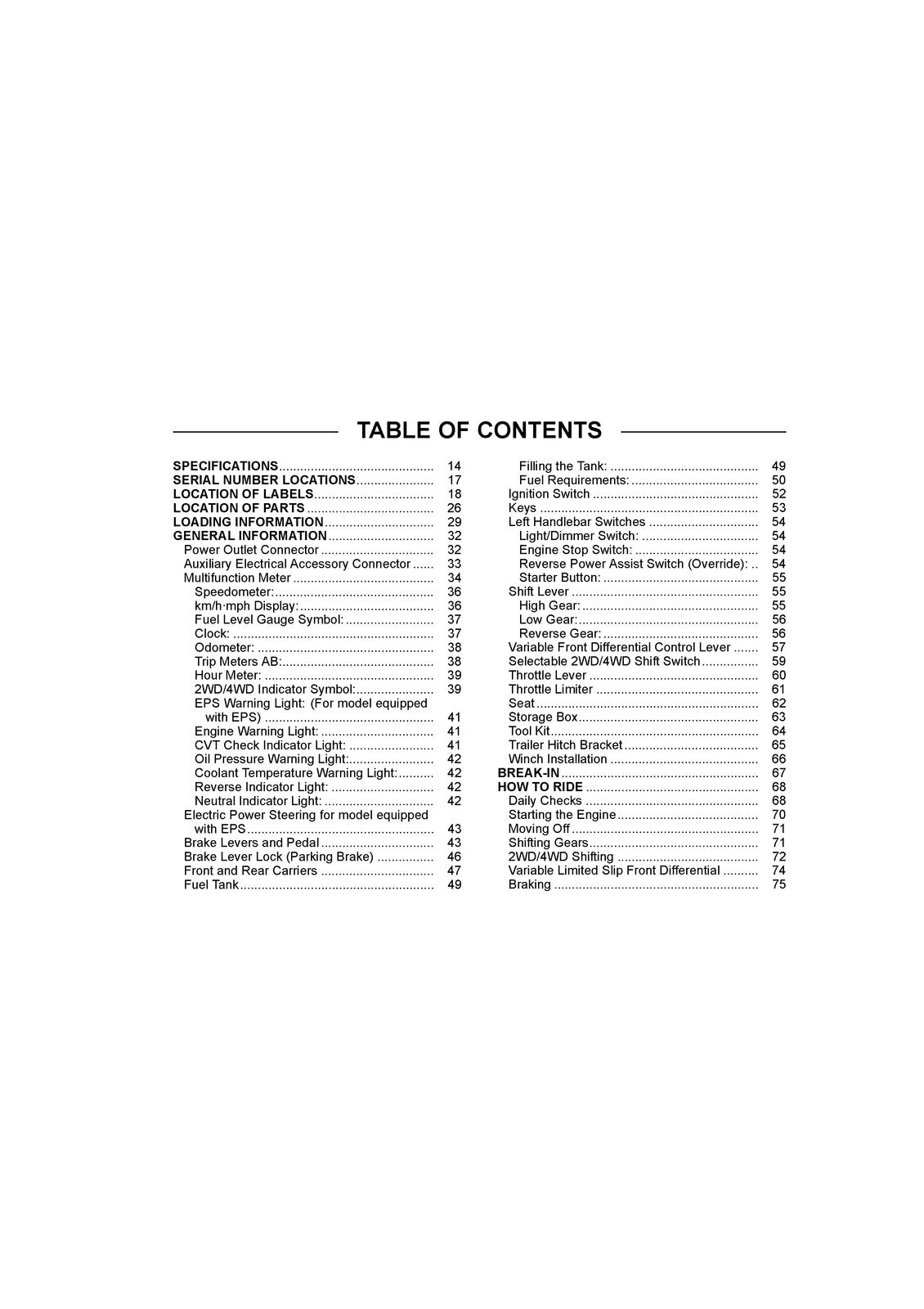 KAWASAKI Brute Force 750 4x4i Owners Manual 2019 - WIRE BOUND - TOUGH COVERS