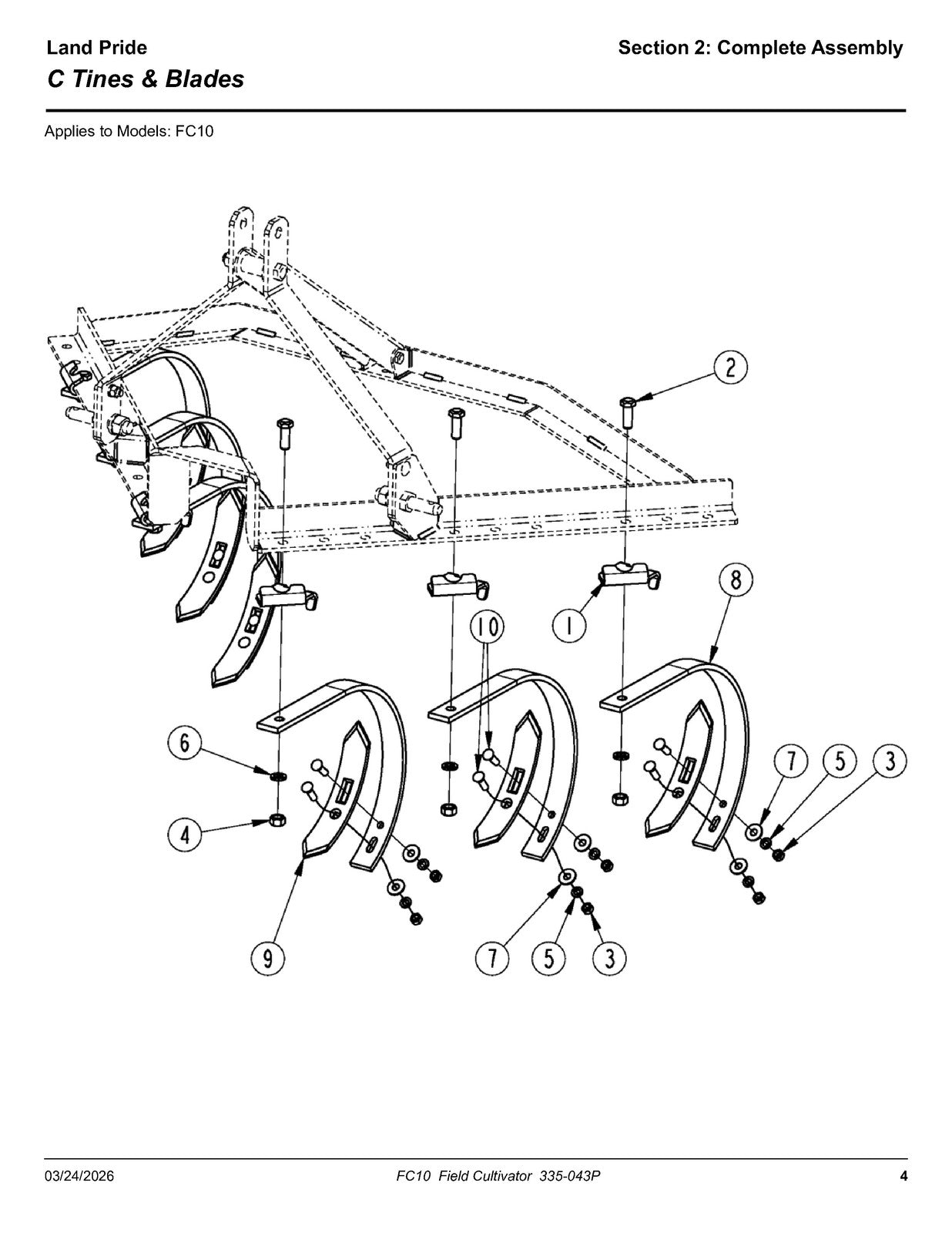 LAND PRIDE FC10 Series Field Cultivator Parts Manual 2026 - WIRE BOUND - COVERS