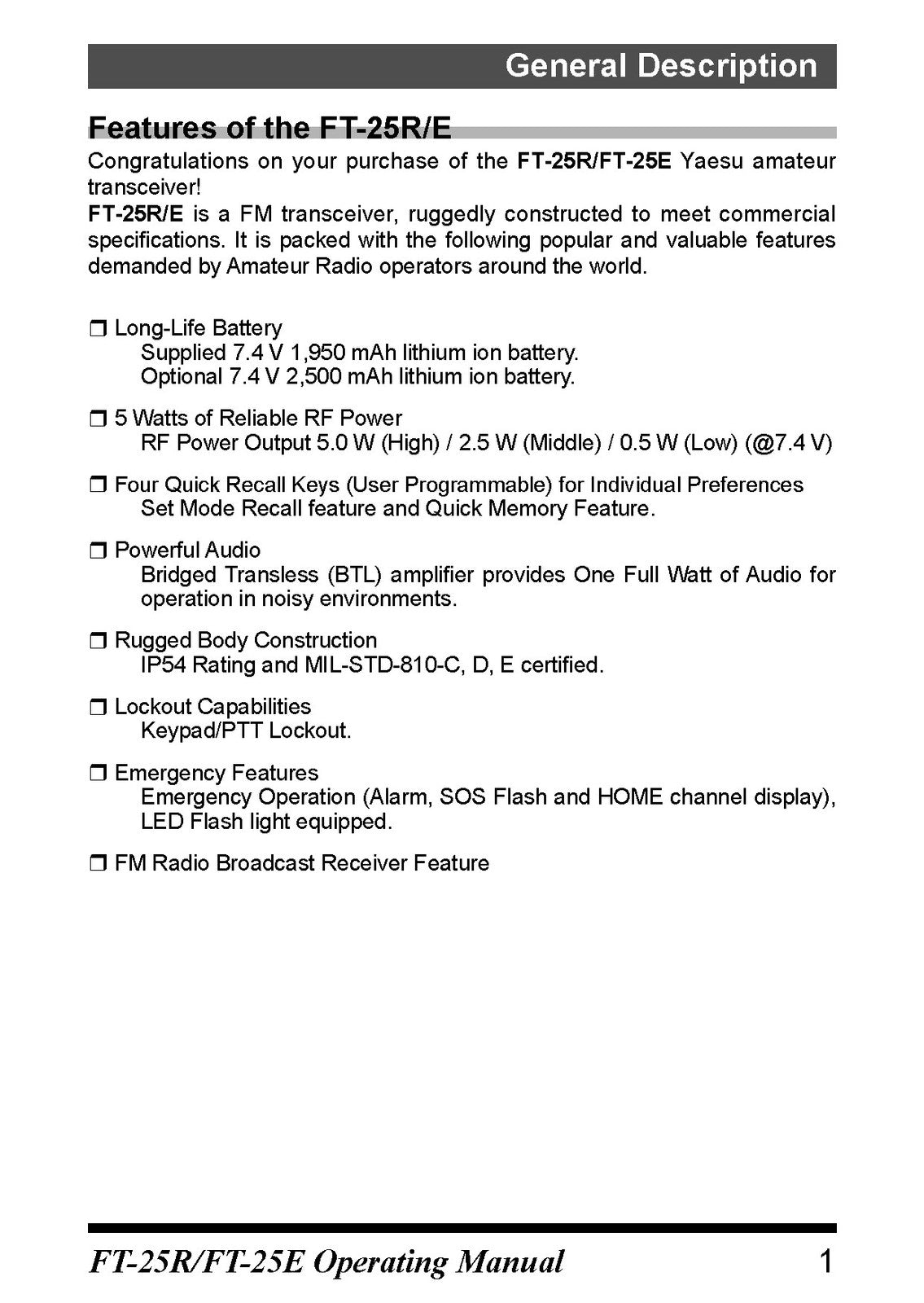 YAESU FT-25R Transceiver Operating Manual 2017 - STEEL WIRE BOUND - TOUGH COVERS