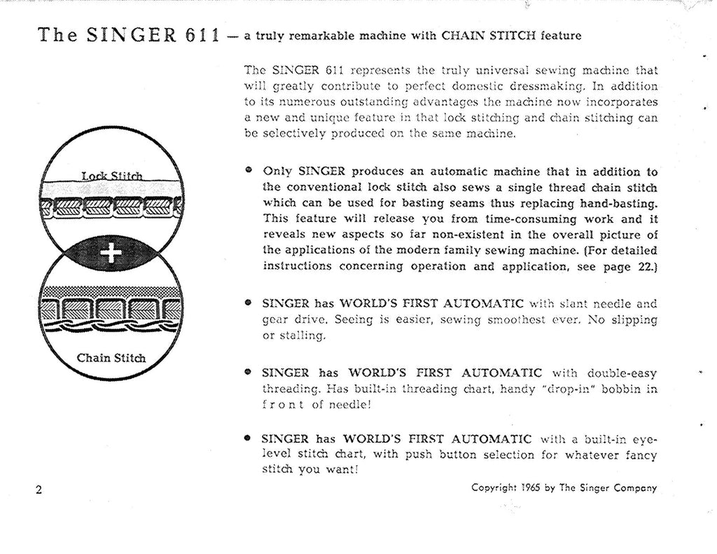 SINGER 611 User Manual English - STEEL WIRE BOUND - PROTECTIVE COVERS