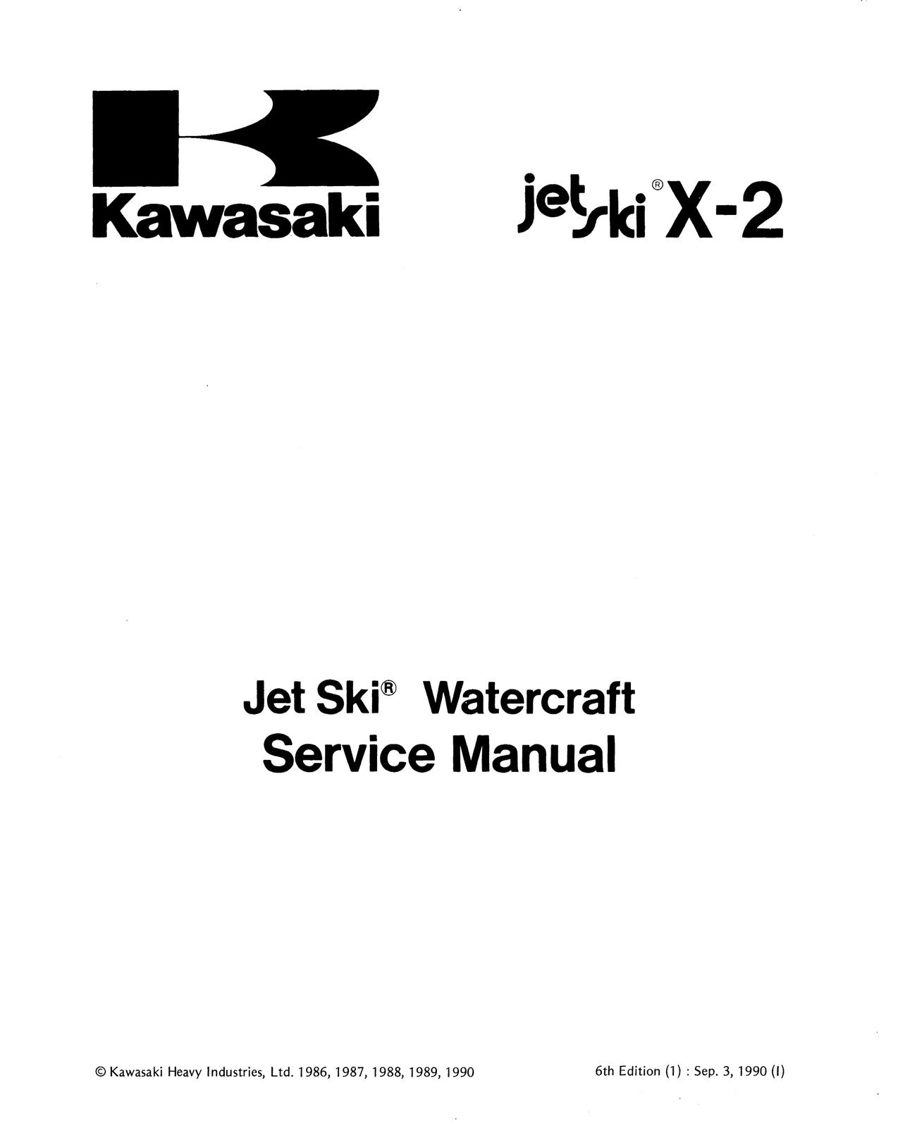 KAWASAKI JetSki JF650 X2 86-91 BASE Service Manual with TS Supplement - BOUND