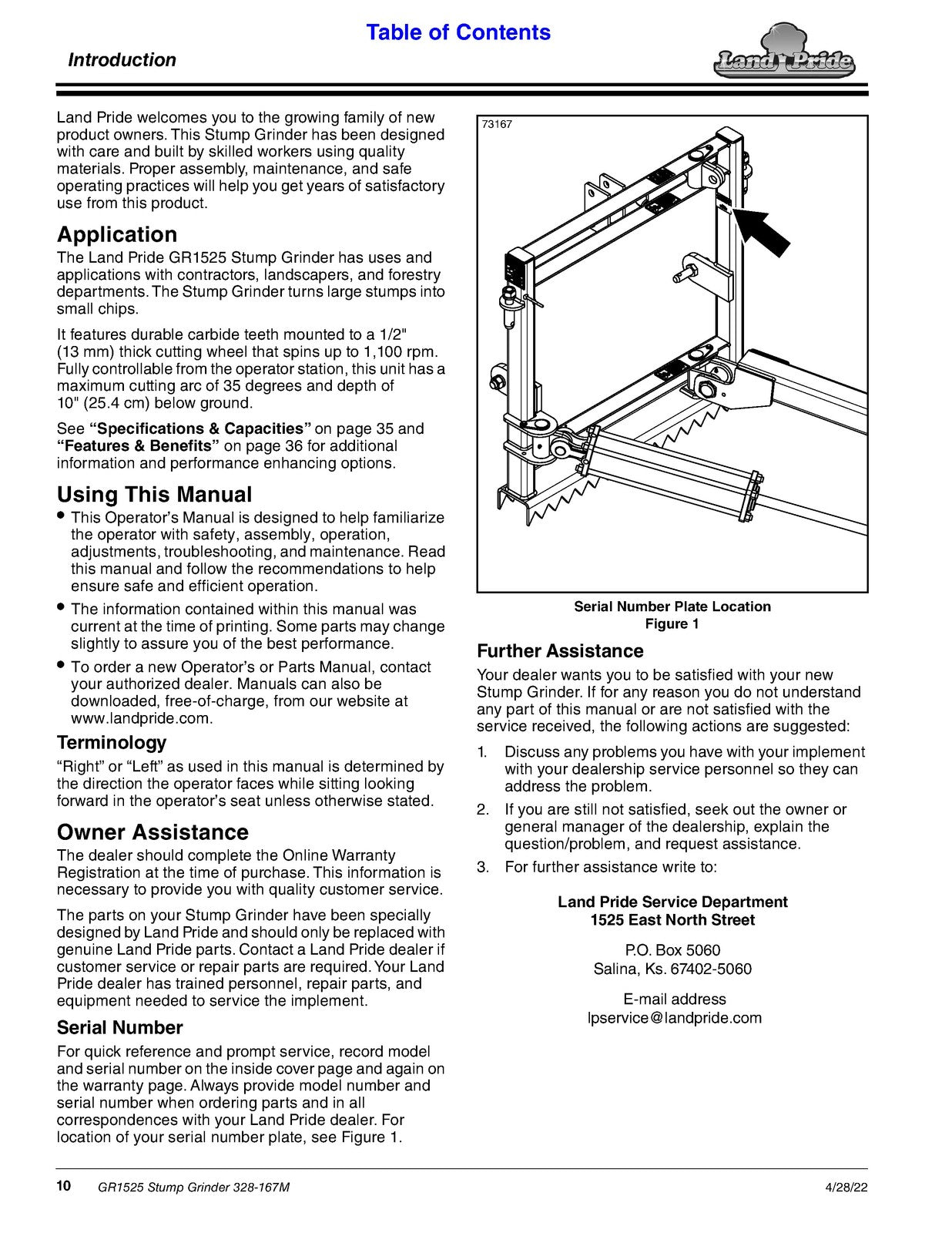 LAND PRIDE GR15 Series Stump Grinder Operators Manual - WIRE BOUND - COVERS