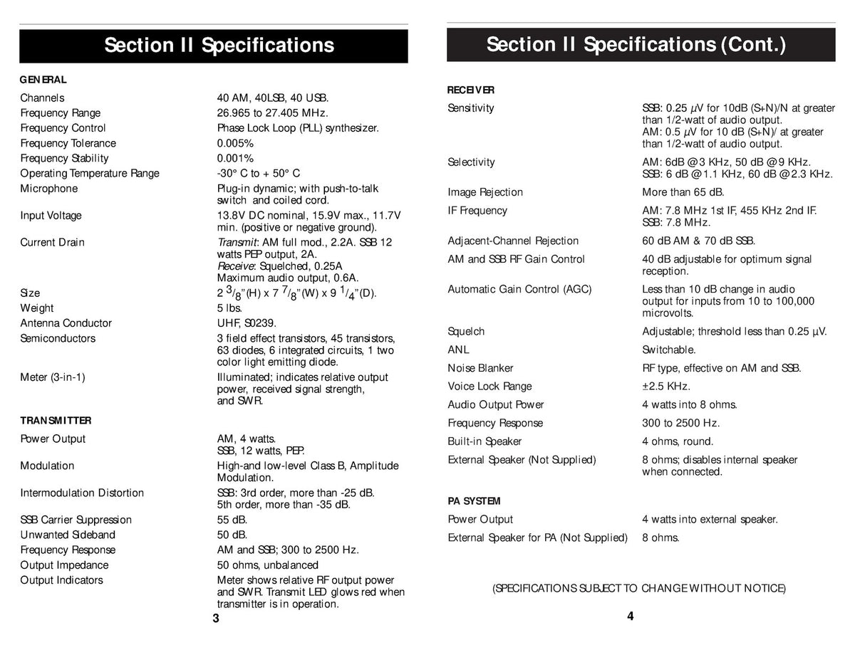 COBRA 148 GTL CB Radio Operating Instructions Manual - WIRE BOUND - TOUGH COVERS