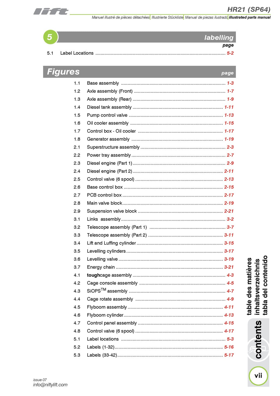 NIFTYLIFT HR21 SP64 4x4 Illustrated Parts Manual 2013 - WIRE BOUND - COVERS