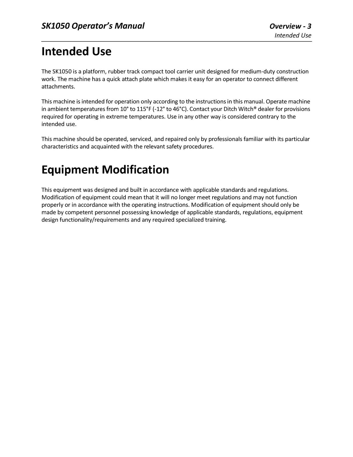 DITCH WITCH SK1050 Mini Skid Steer Operators Manual - WIRE BOUND - TOUGH COVERS