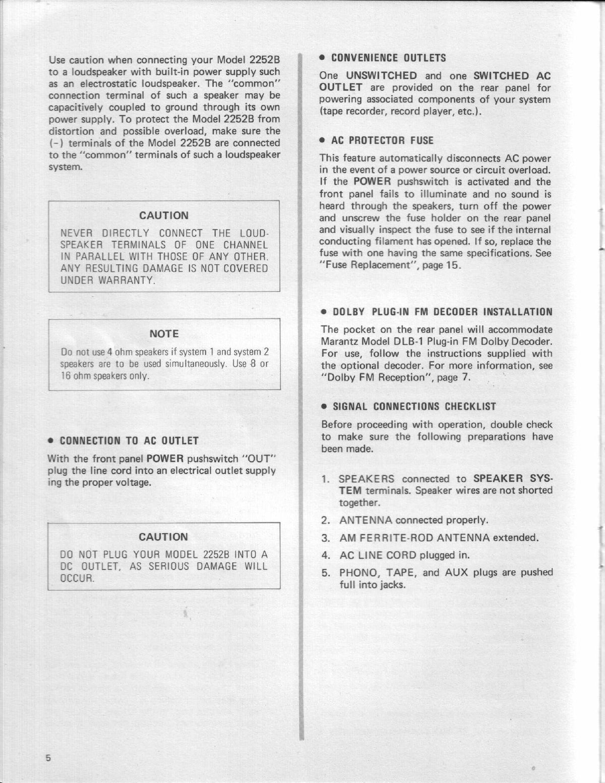MARANTZ 2252B Stereophonic Receiver Operators & Service Manual BUNDLE