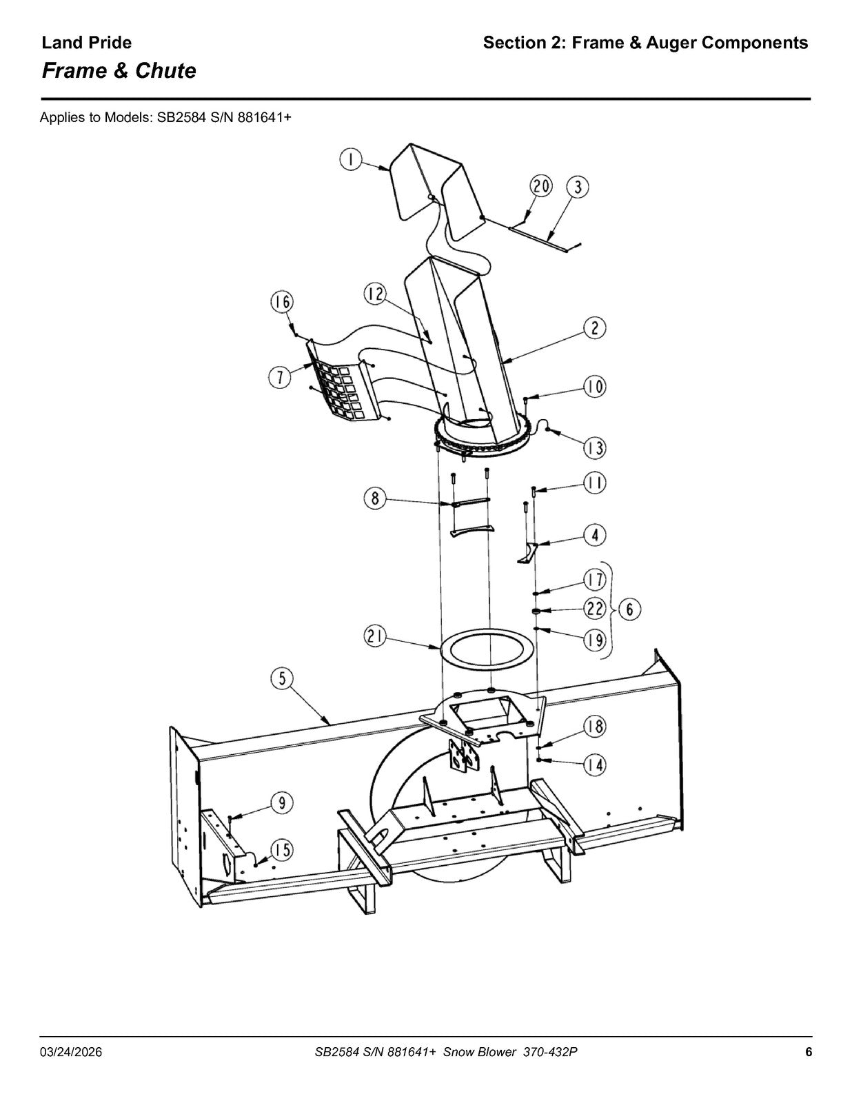 LAND PRIDE SB25 Series Snow Blowers Parts Manual 2026 - WIRE BOUND - COVERS