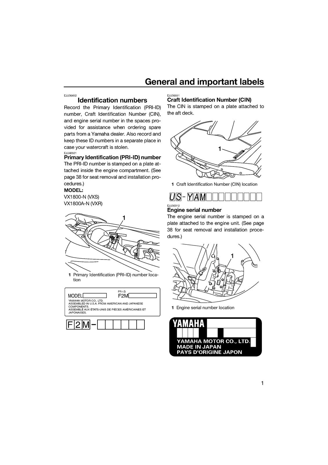 YAMAHA 2014 WaveRunner VXS VXR Owners Operators Manual - WIRE BOUND - COVERS