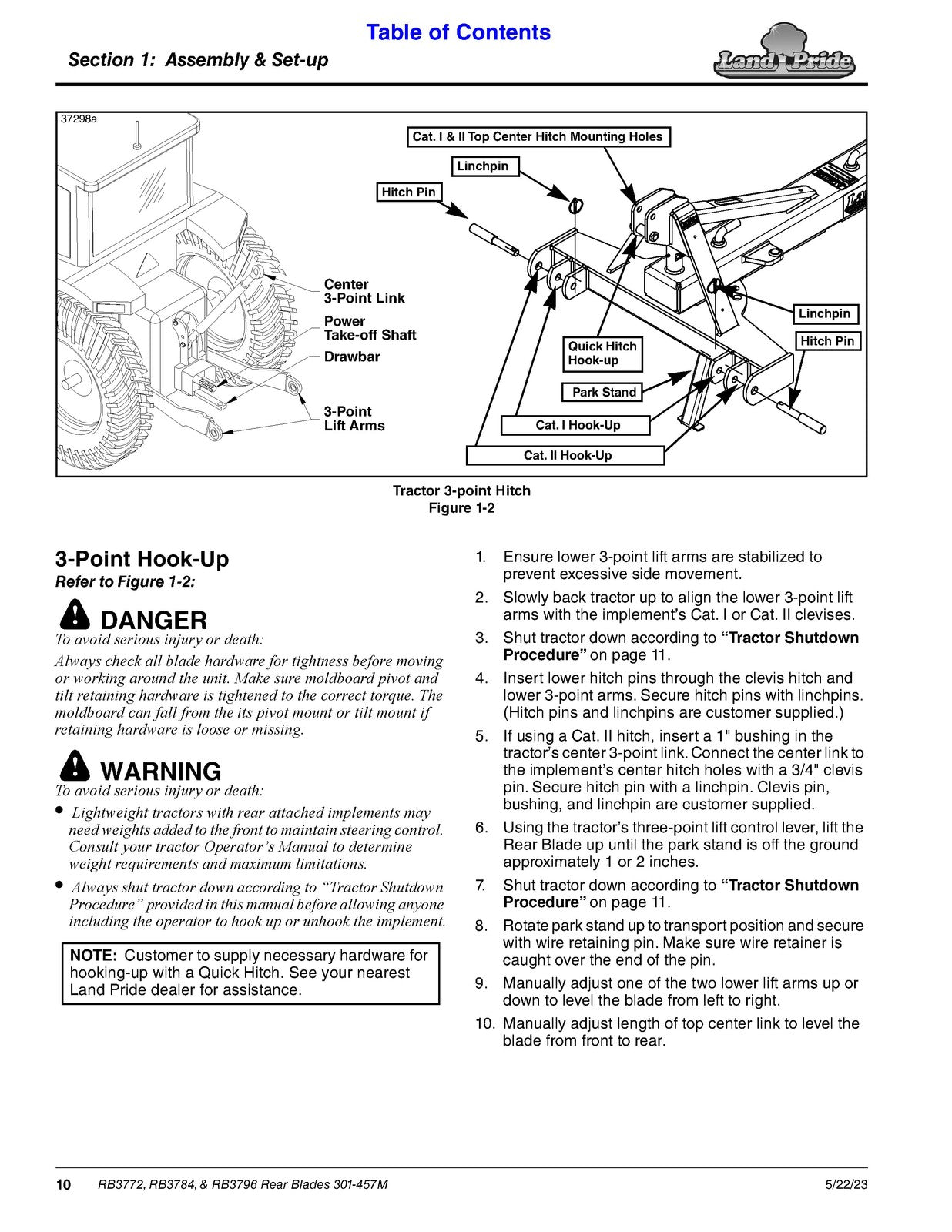 LAND PRIDE RB37 Series Rear Blades Operators Manual - WIRE BOUND - TOUGH COVERS