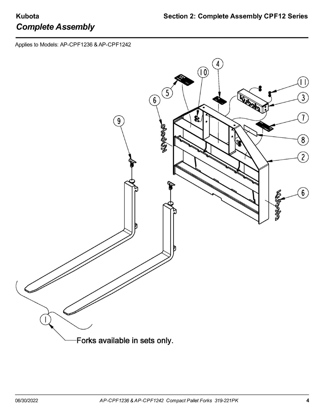 LAND PRIDE CPF12 Series Compact Pallet Forks Parts Manual 2022 - WIRE BOUND